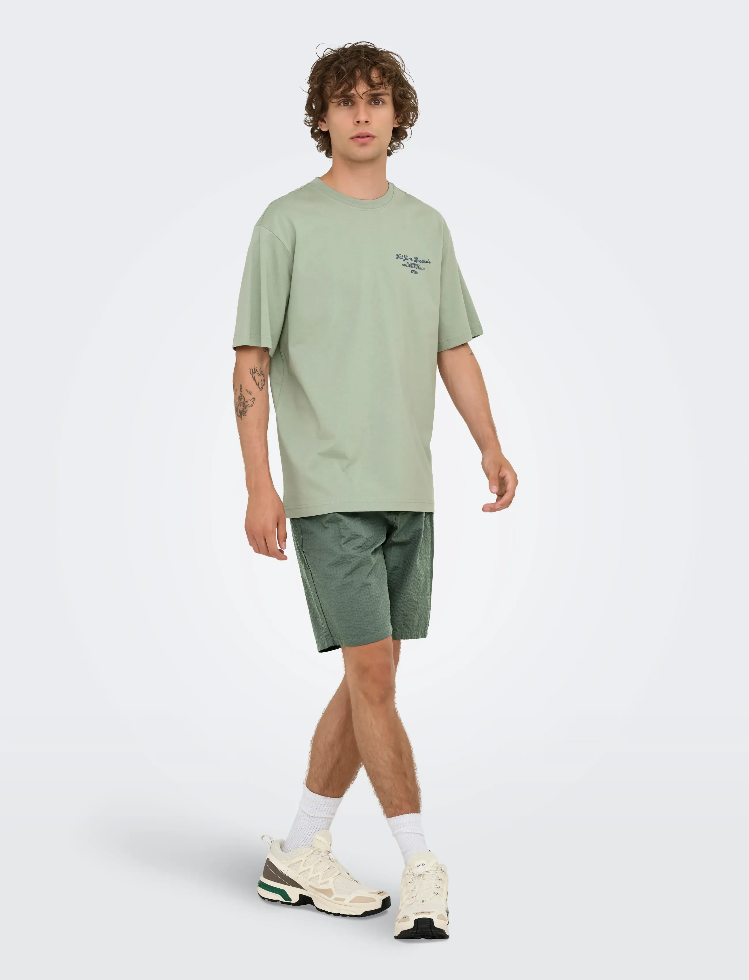 ONLY & SONS - ONSLEO LIFE 0009 SEERSUCKER SHORTS NOOS - hversdagsstuttbuxur - castor gray - 5