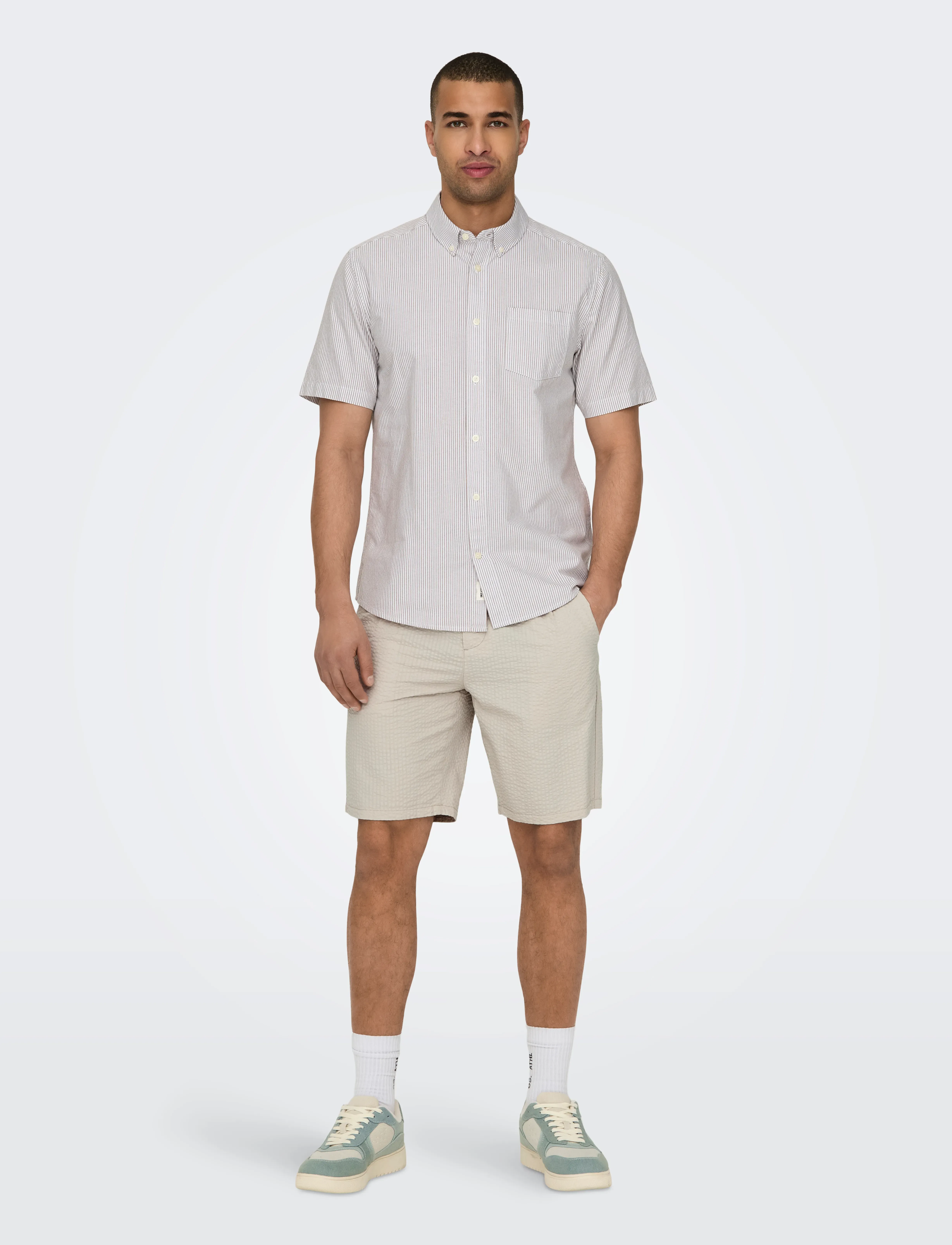 ONLY & SONS - ONSLEO LIFE 0009 SEERSUCKER SHORTS NOOS - die niedrigsten preise - silver lining - 4