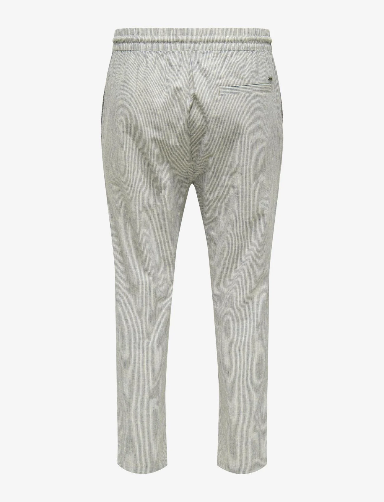 ONLY & SONS - ONSLINUS CROP 0136 STRIPE LINEN PANT - linen trousers - bering sea - 1