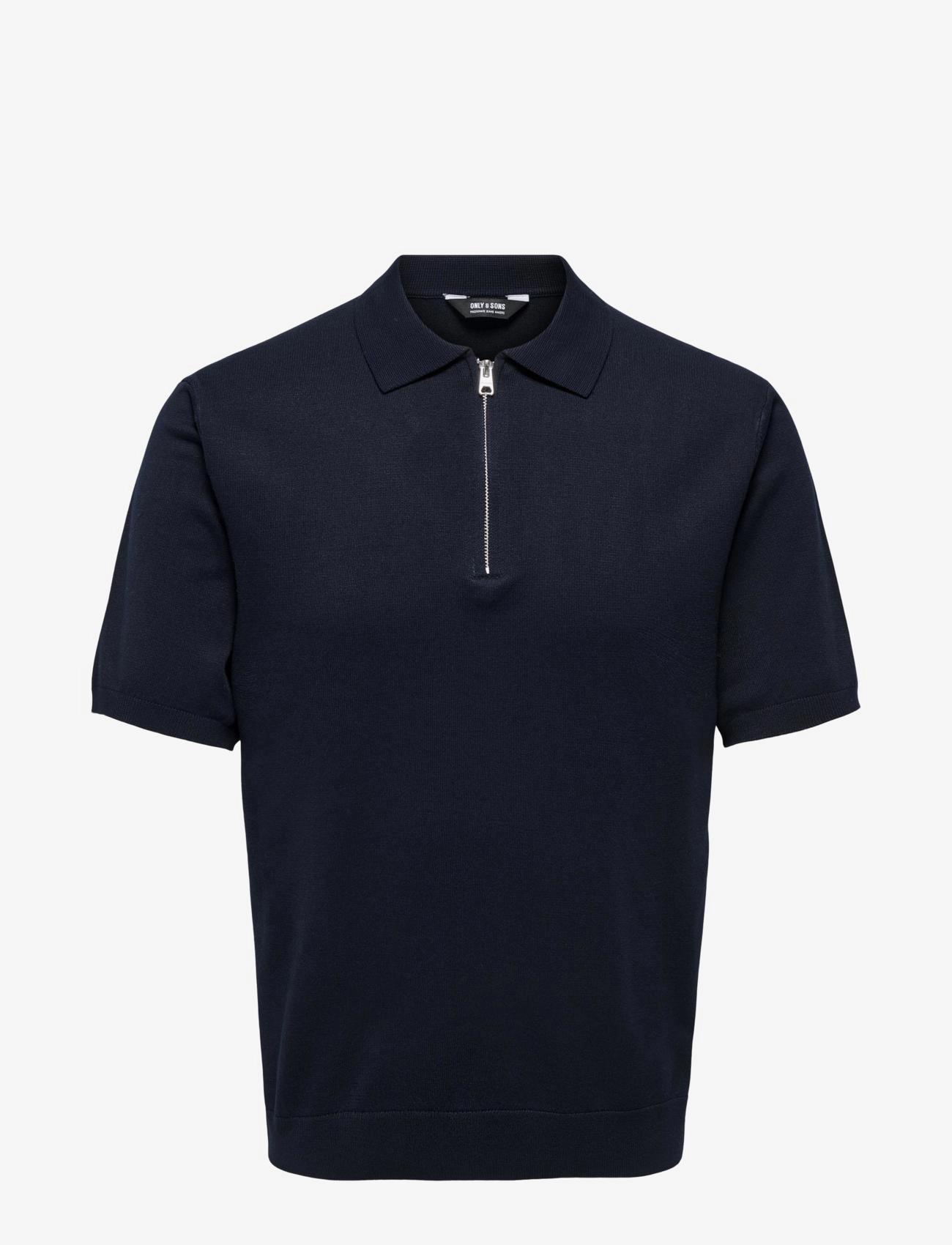 ONLY & SONS ONSWYLER LIFE REG 14 SS ZIP POLO KNIT - Stickat - DARK NAVY / navy