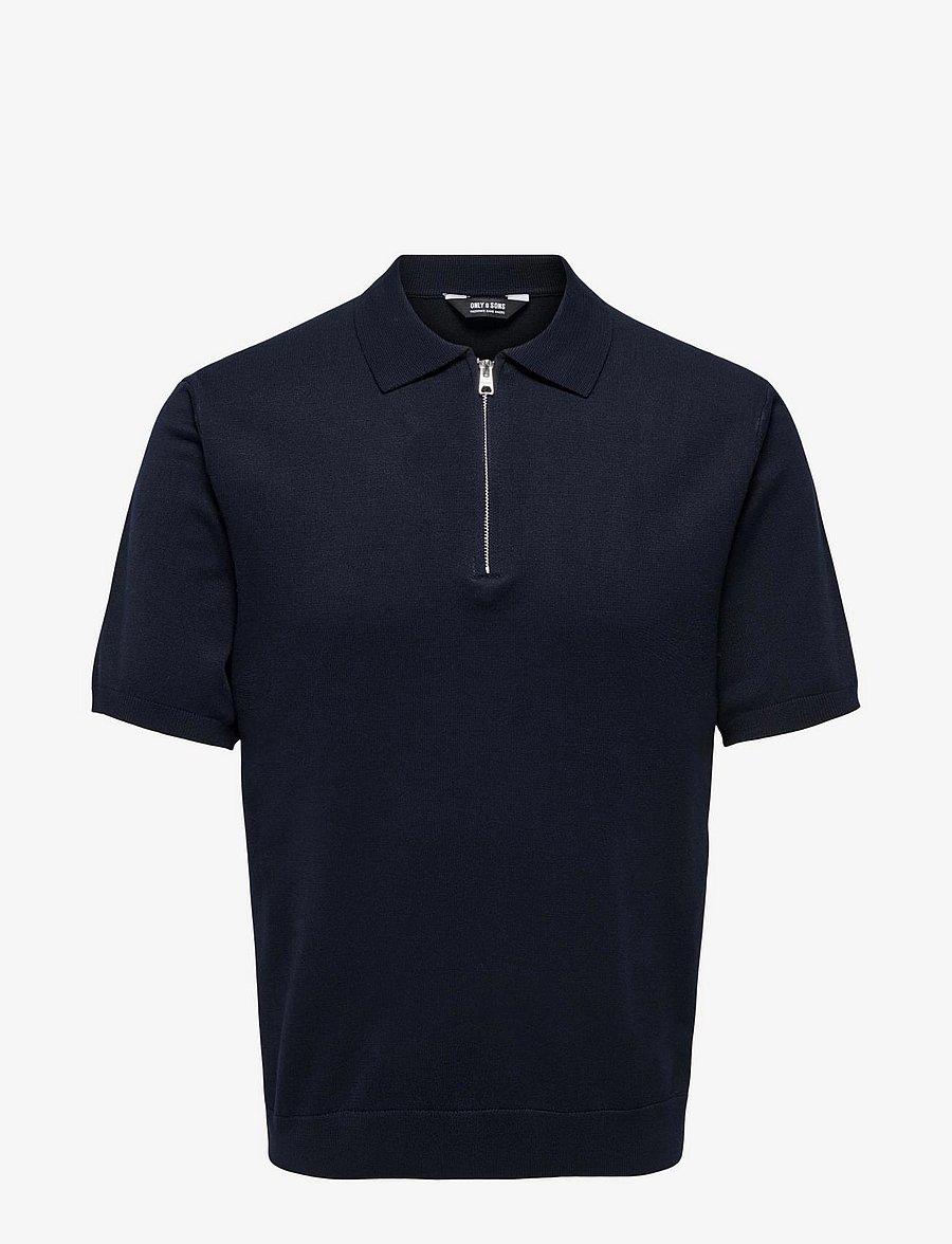 ONLY & SONS - ONSWYLER LIFE REG 14 SS ZIP POLO KNIT - kootud polosärgid - dark navy - 1
