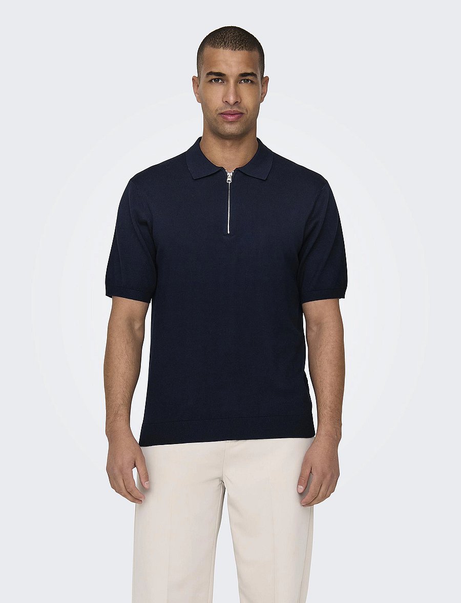 ONLY & SONS - ONSWYLER LIFE REG 14 SS ZIP POLO KNIT - kootud polosärgid - dark navy - 0