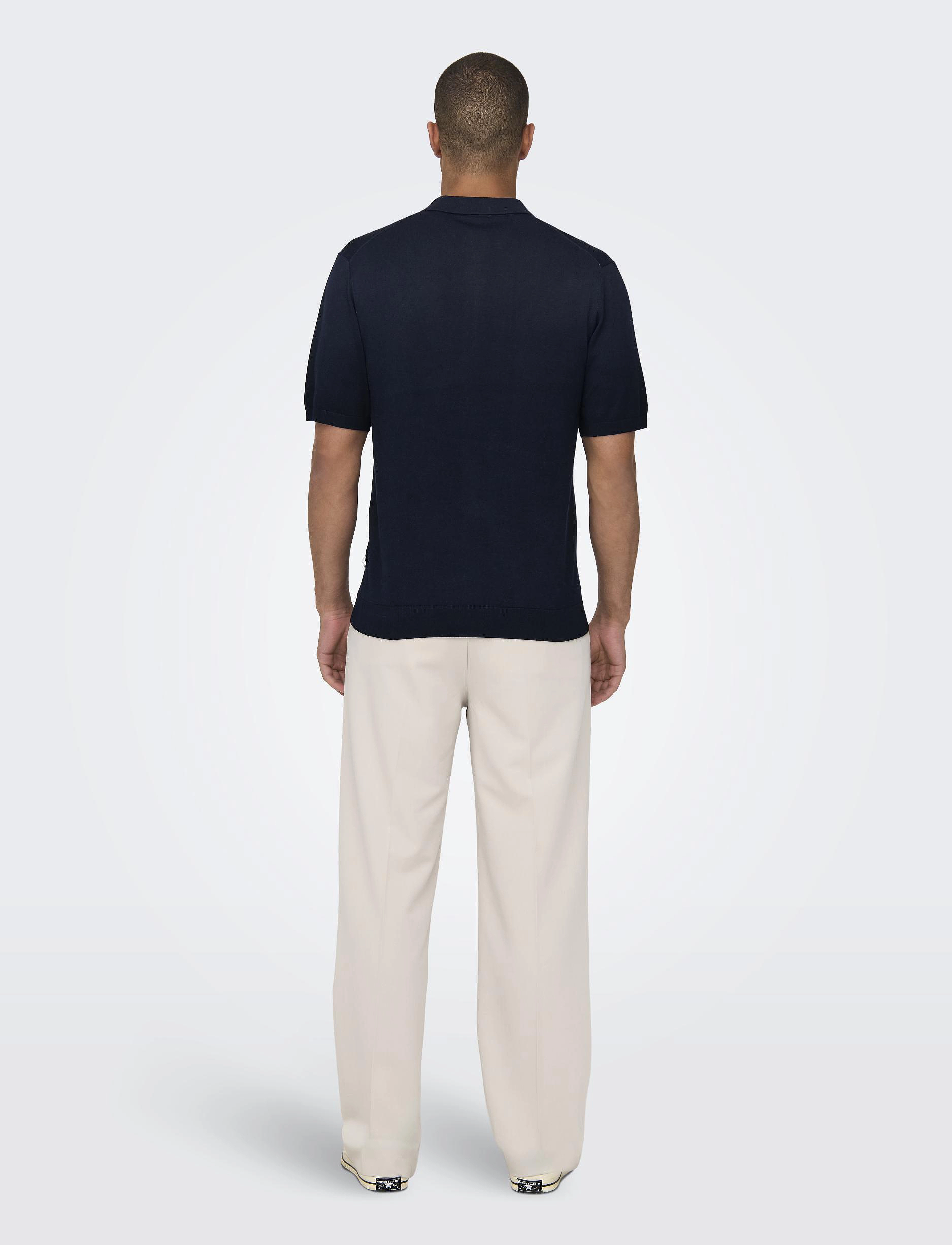 ONLY & SONS - ONSWYLER LIFE REG 14 SS ZIP POLO KNIT - gestrickte polohemden - dark navy - 3