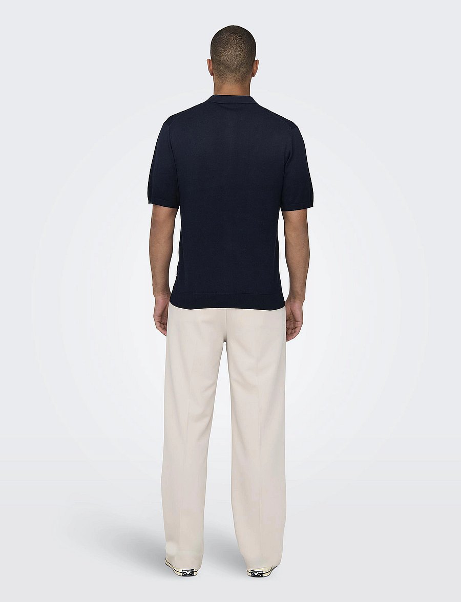 ONLY & SONS - ONSWYLER LIFE REG 14 SS ZIP POLO KNIT - kootud polosärgid - dark navy - 3