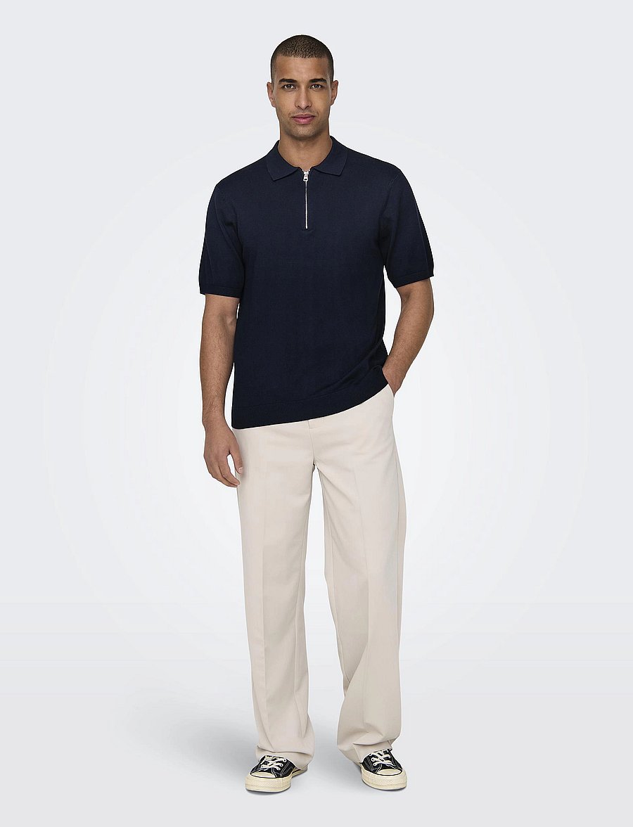 ONLY & SONS - ONSWYLER LIFE REG 14 SS ZIP POLO KNIT - kootud polosärgid - dark navy - 4