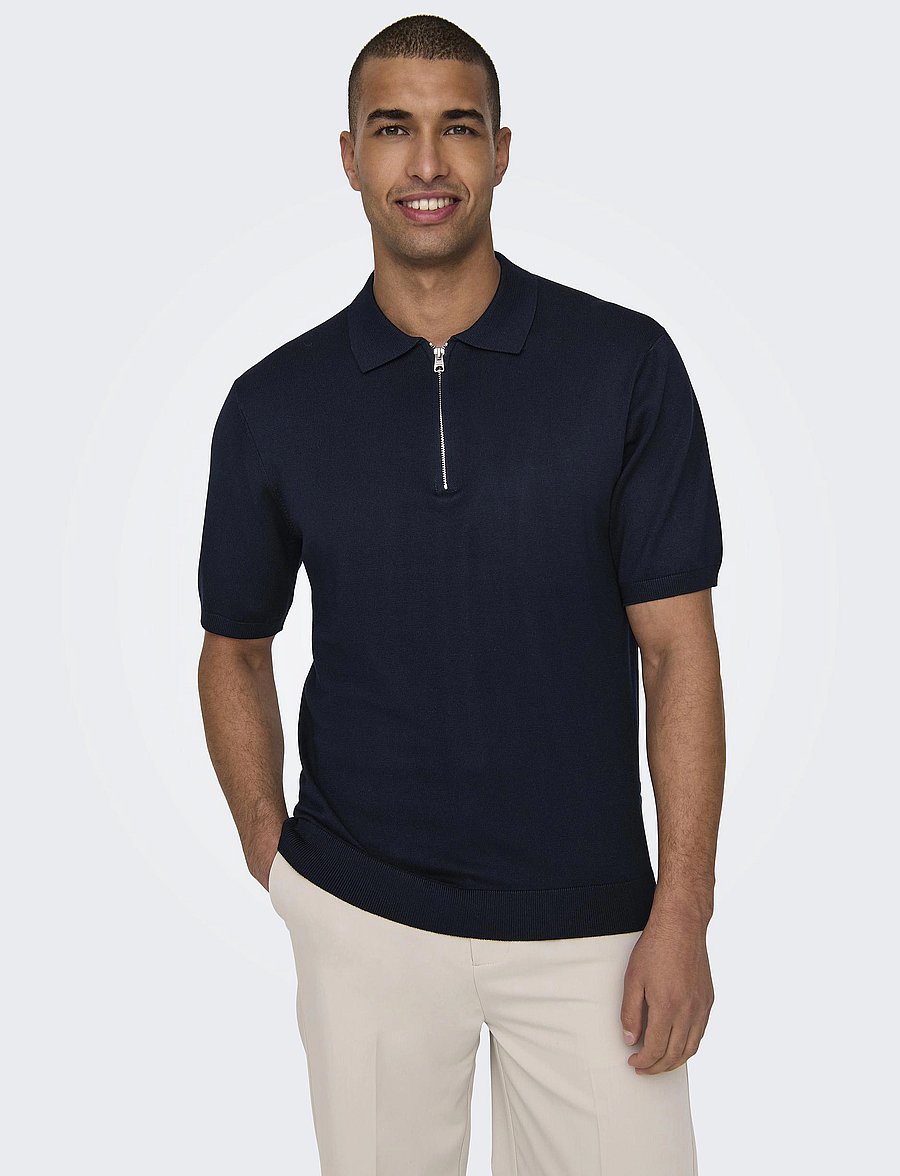 ONLY & SONS - ONSWYLER LIFE REG 14 SS ZIP POLO KNIT - kootud polosärgid - dark navy - 5