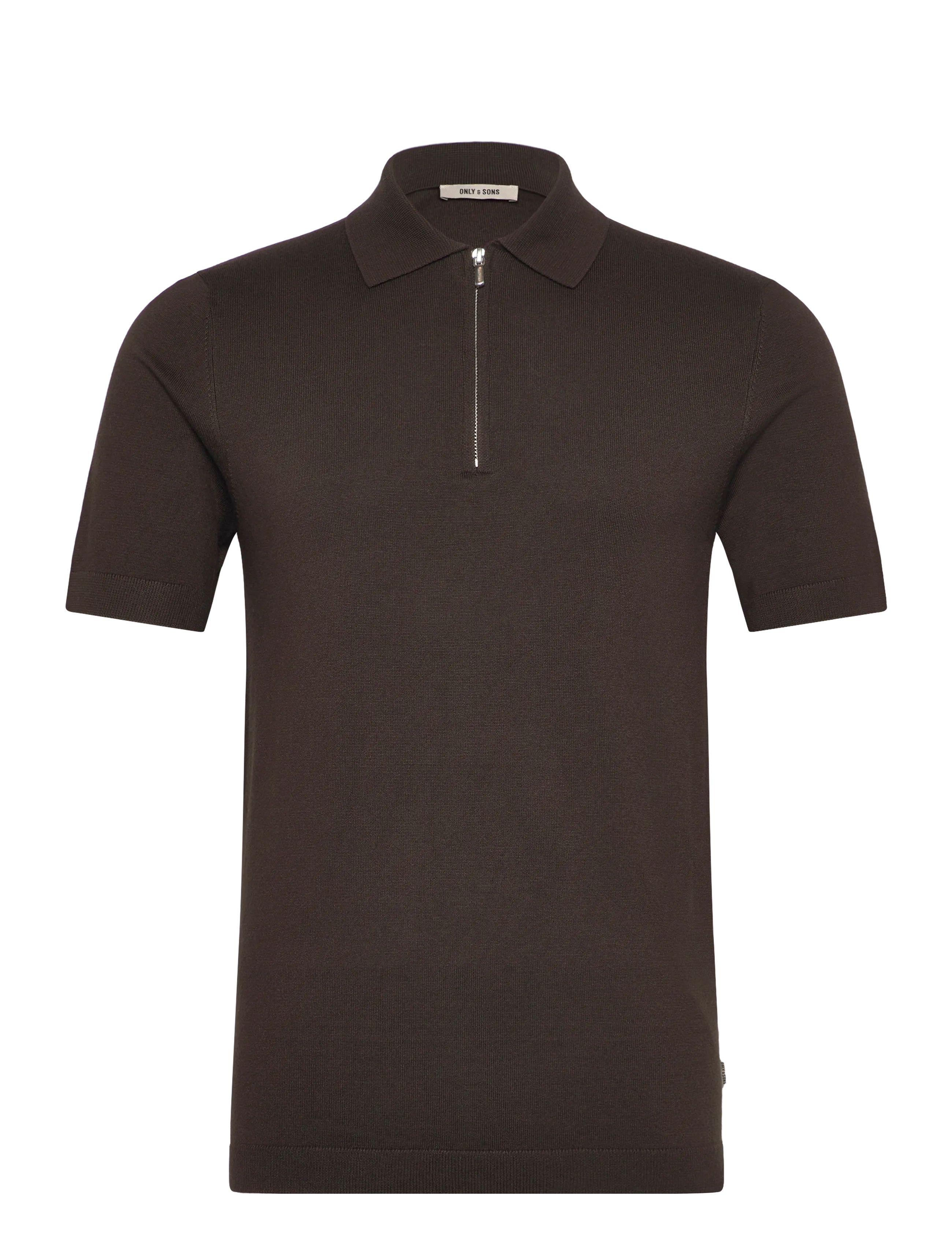 ONLY & SONS ONSWYLER LIFE REG 14 SS ZIP POLO KNIT - Strik - DEMITASSE / brown