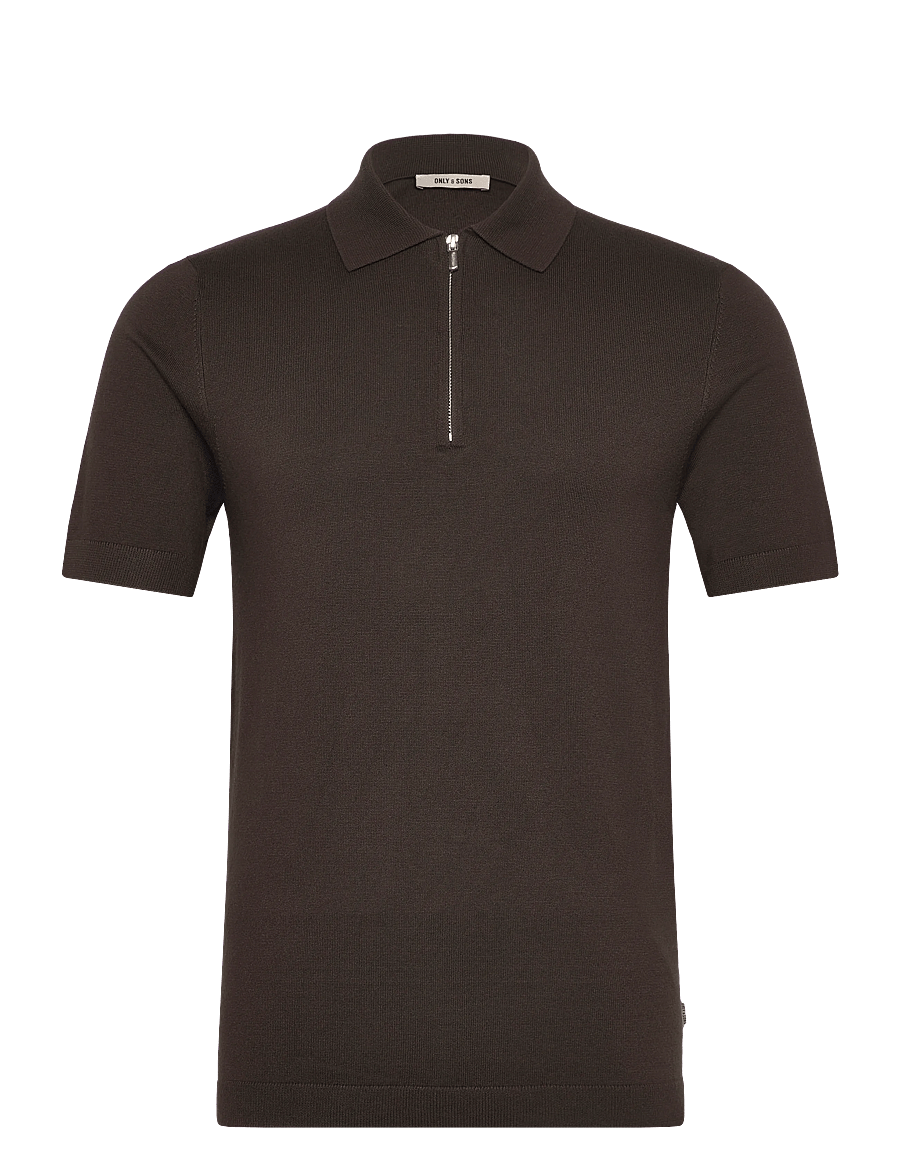 ONLY & SONS - ONSWYLER LIFE REG 14 SS ZIP POLO KNIT - langärmlige strick-polohemden - demitasse - 0