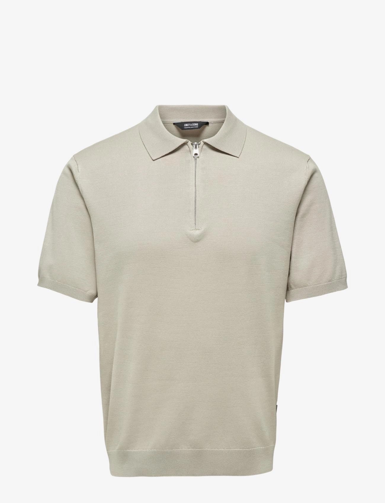 ONLY & SONS ONSWYLER LIFE REG 14 SS ZIP POLO KNIT - Stickat - SILVER LINING / cream