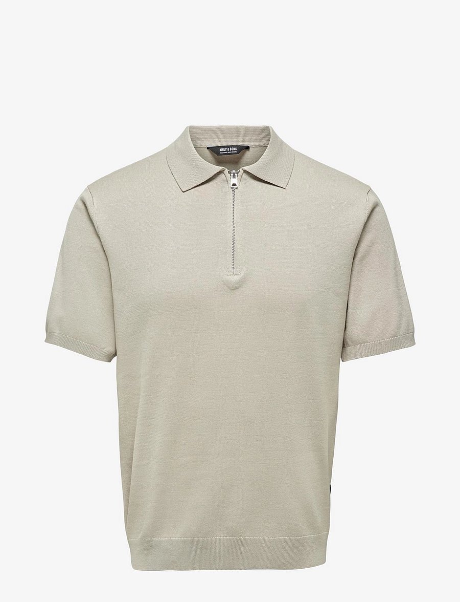 ONLY & SONS - ONSWYLER LIFE REG 14 SS ZIP POLO KNIT - kootud polosärgid - silver lining - 1