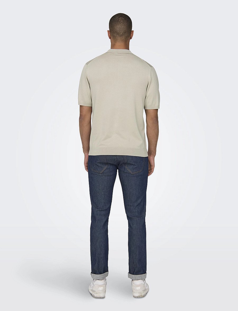 ONLY & SONS - ONSWYLER LIFE REG 14 SS ZIP POLO KNIT - kootud polosärgid - silver lining - 3