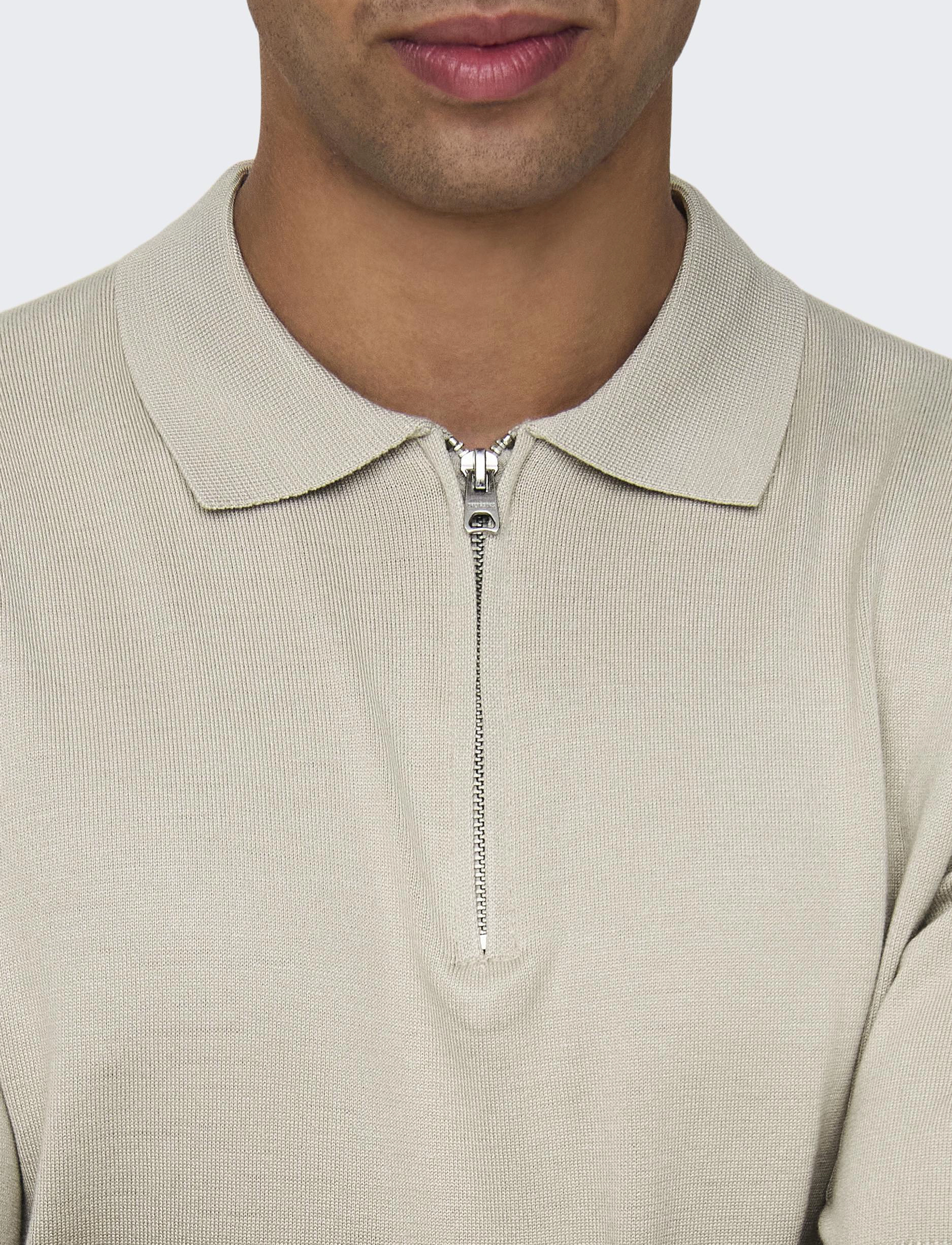 ONLY & SONS - ONSWYLER LIFE REG 14 SS ZIP POLO KNIT - polostrik - silver lining - 4