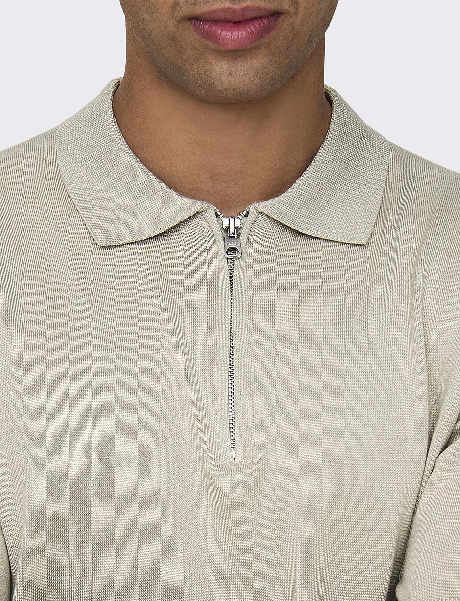 ONLY & SONS - ONSWYLER LIFE REG 14 SS ZIP POLO KNIT - kootud polosärgid - silver lining - 4