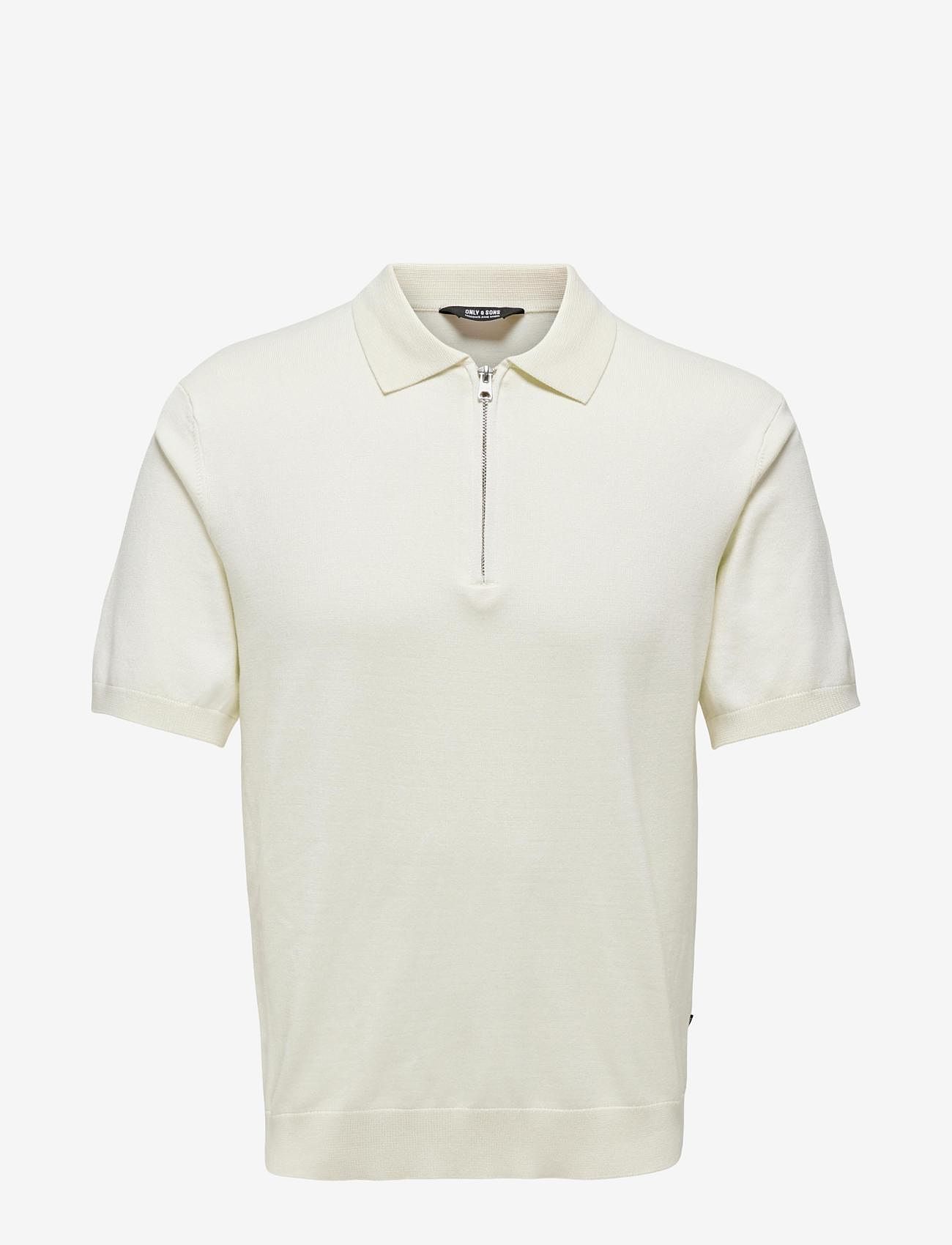 ONLY & SONS - ONSWYLER LIFE REG 14 SS ZIP POLO KNIT - kootud polosärgid - star white - 1