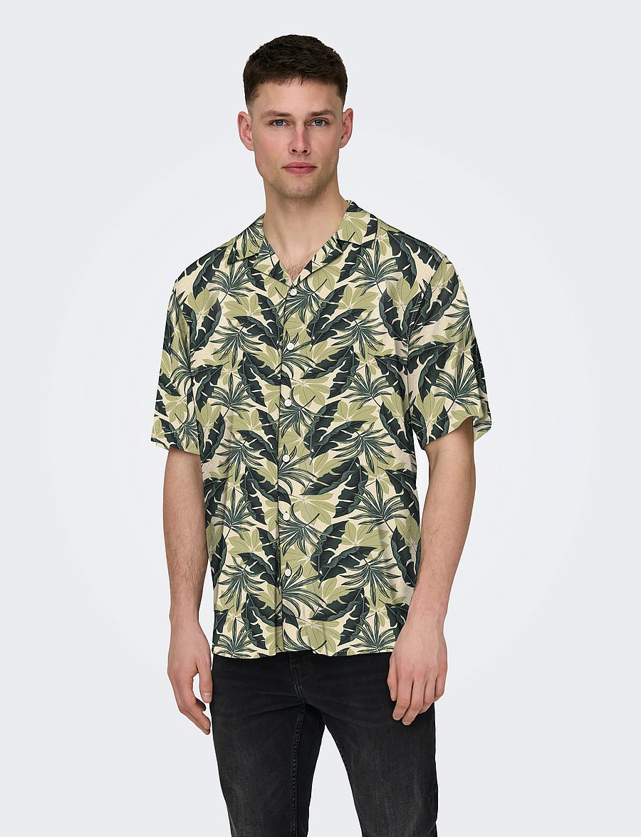 ONLY & SONS - ONSWAYNE LIFE AOP SS VISCOSE SHIRT NOOS - stutterma skyrtur - kambaba - 0