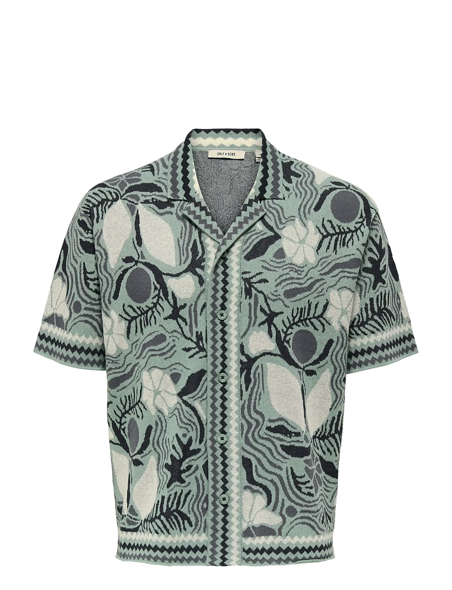 ONLY & SONS - ONSDUKE RLX JAQ SS SHIRT KNIT - kurzarmhemden - iceberg green - 1