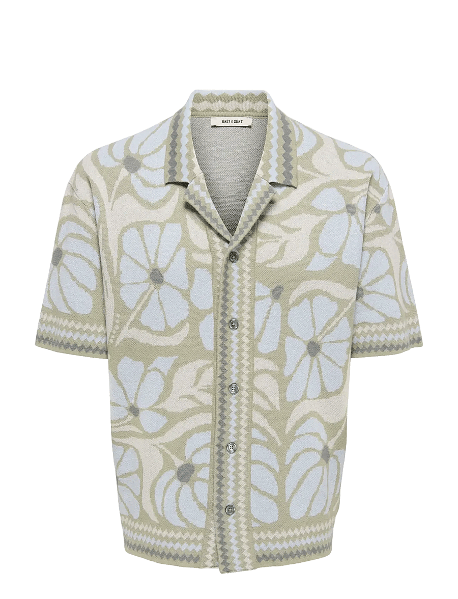 ONLY & SONS - ONSDUKE RLX JAQ SS SHIRT KNIT - kurzarmhemden - silver sage - 0