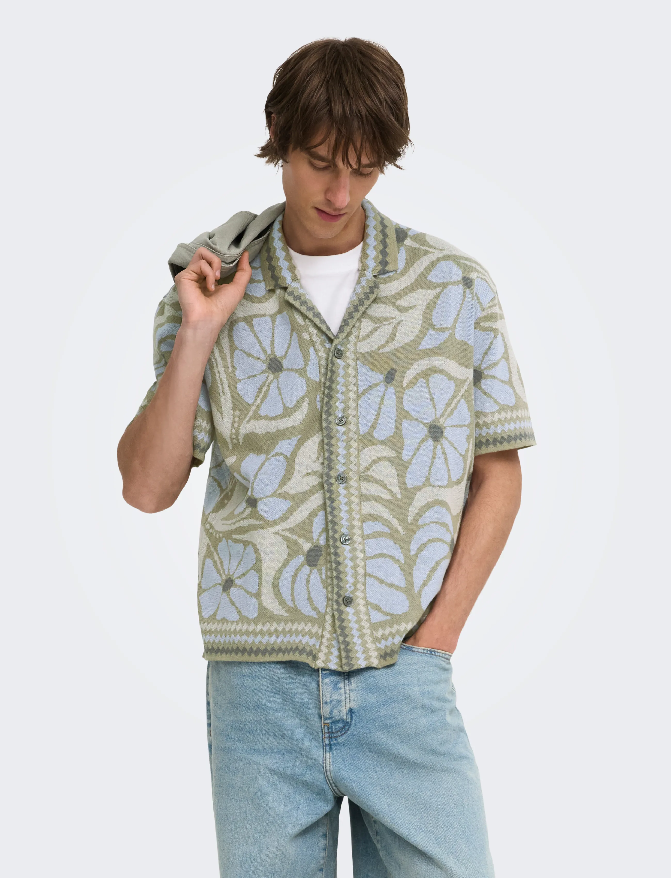 ONLY & SONS ONSDUKE RLX JAQ SS SHIRT KNIT - Skjortor - SILVER SAGE / khaki/green