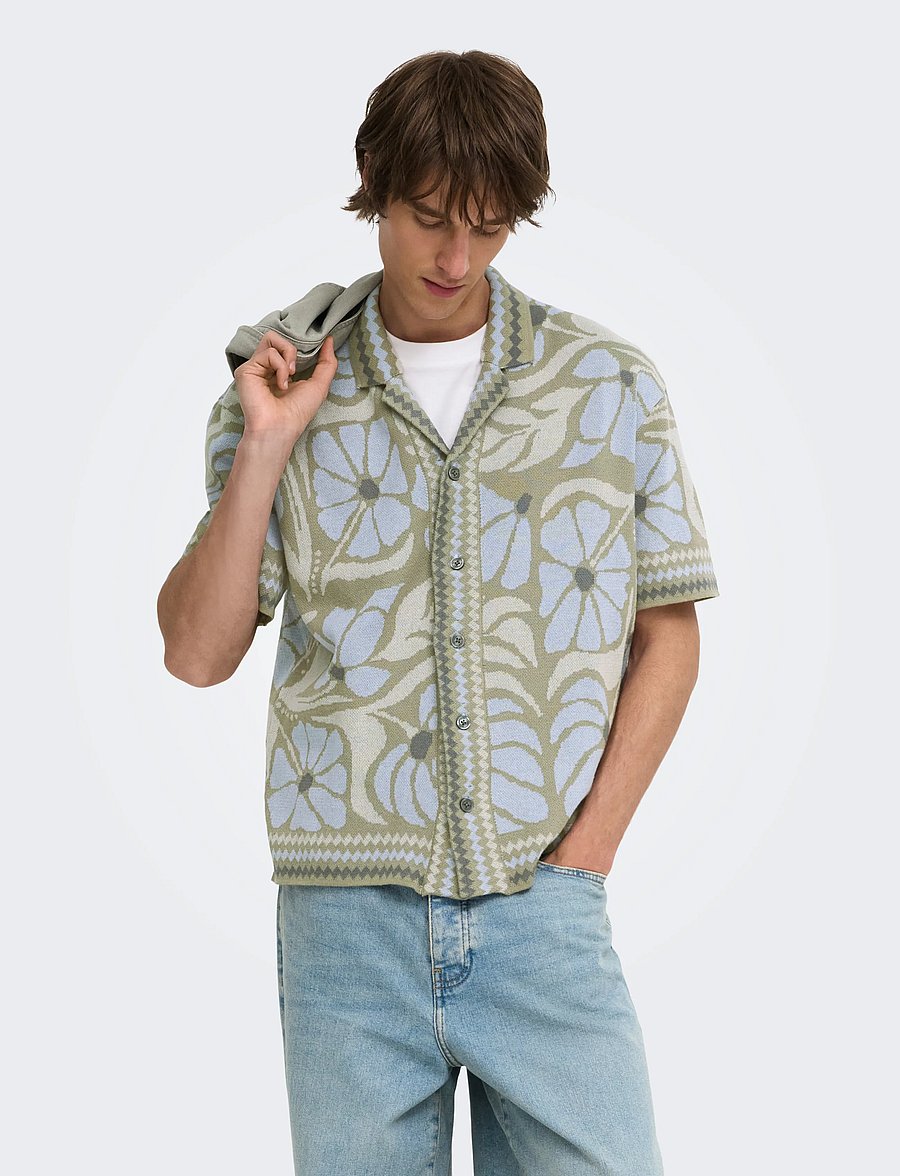 ONLY & SONS - ONSDUKE RLX JAQ SS SHIRT KNIT - kurzarmhemden - silver sage - 0