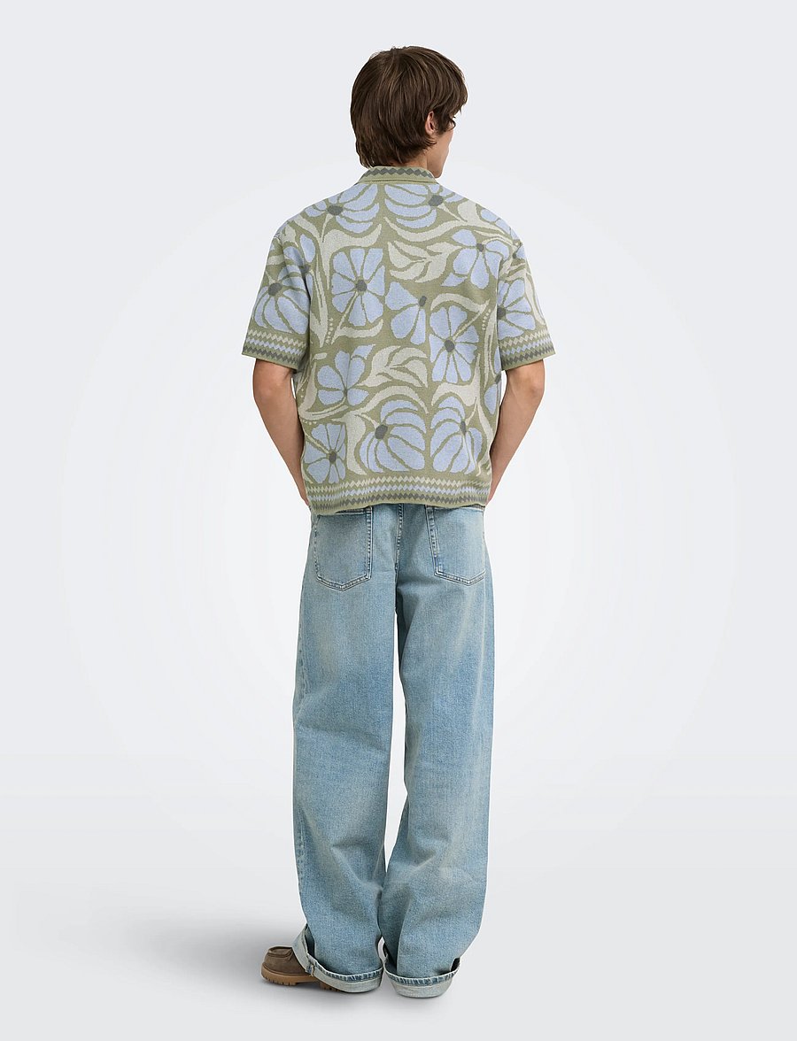 ONLY & SONS - ONSDUKE RLX JAQ SS SHIRT KNIT - kurzarmhemden - silver sage - 3