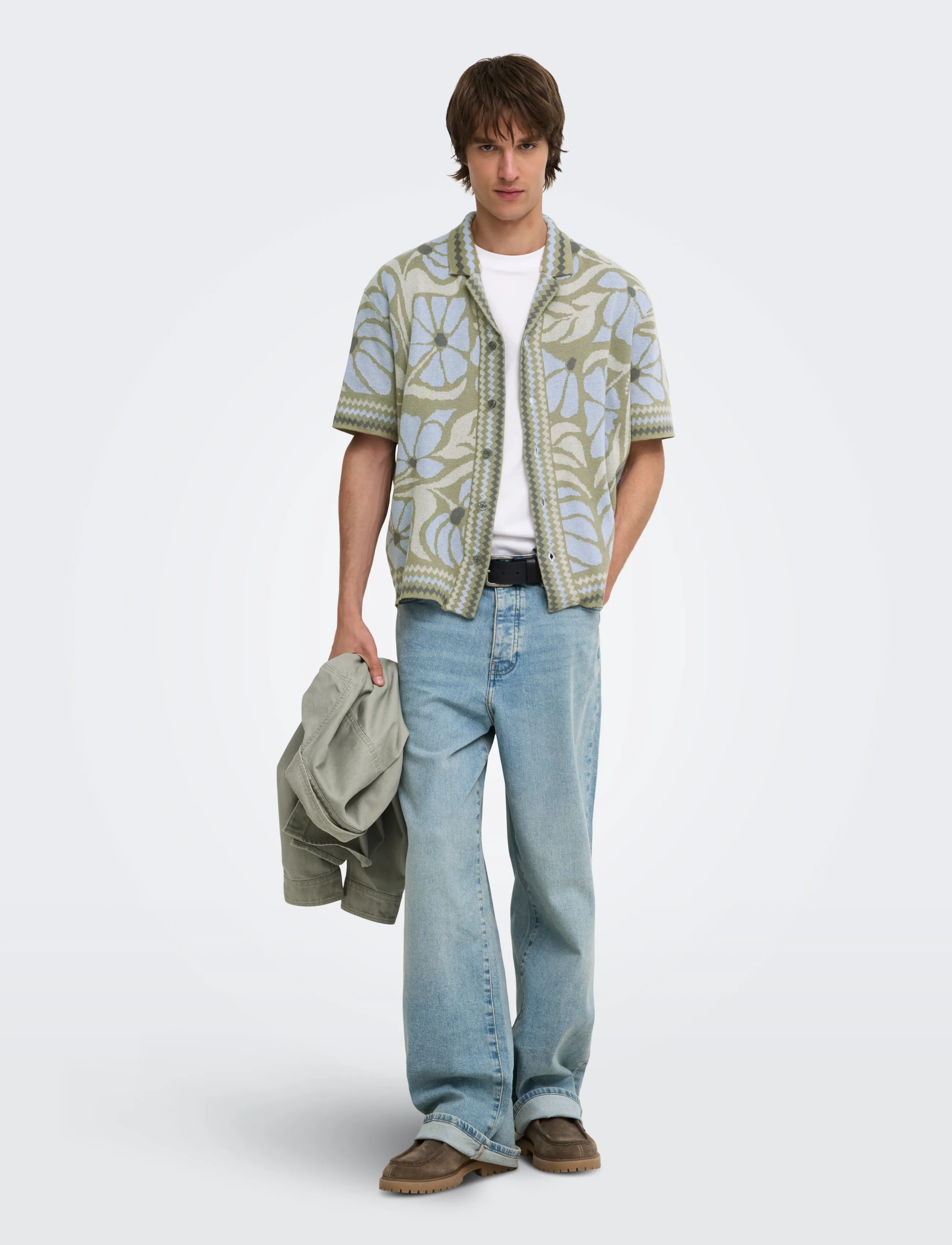 ONLY & SONS - ONSDUKE RLX JAQ SS SHIRT KNIT - lyhythihaiset kauluspaidat - silver sage - 4