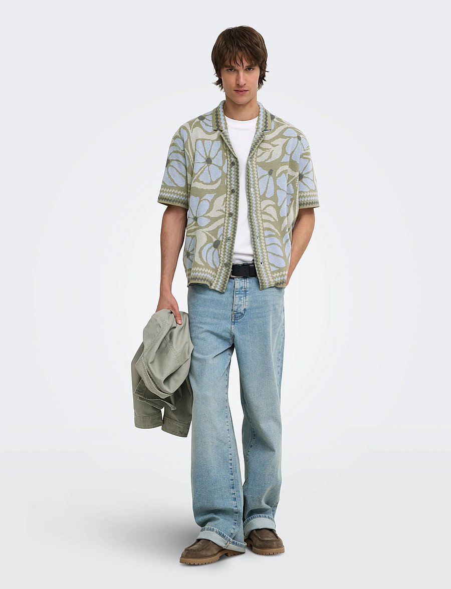 ONLY & SONS - ONSDUKE RLX JAQ SS SHIRT KNIT - kurzarmhemden - silver sage - 4
