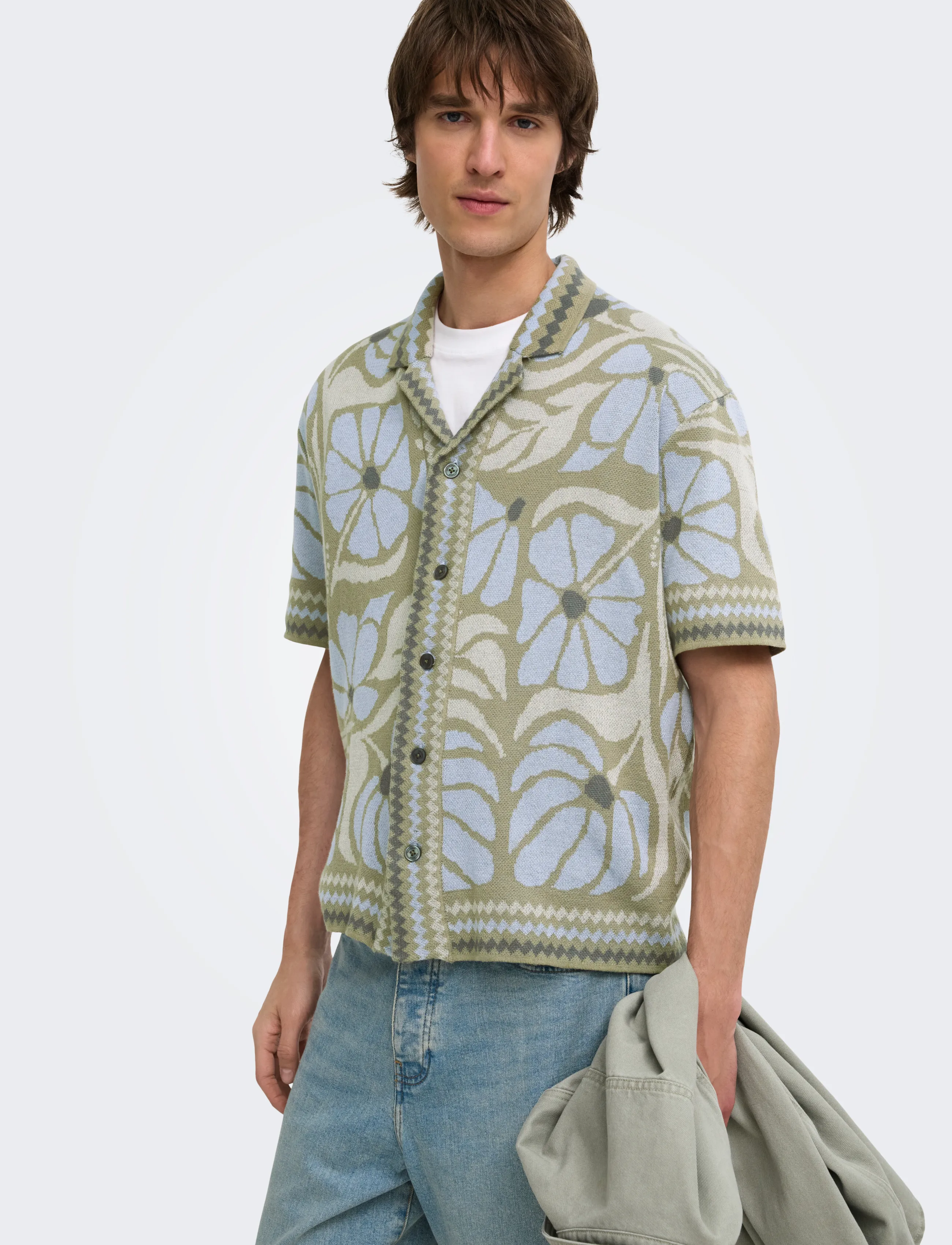ONLY & SONS - ONSDUKE RLX JAQ SS SHIRT KNIT - lyhythihaiset kauluspaidat - silver sage - 5