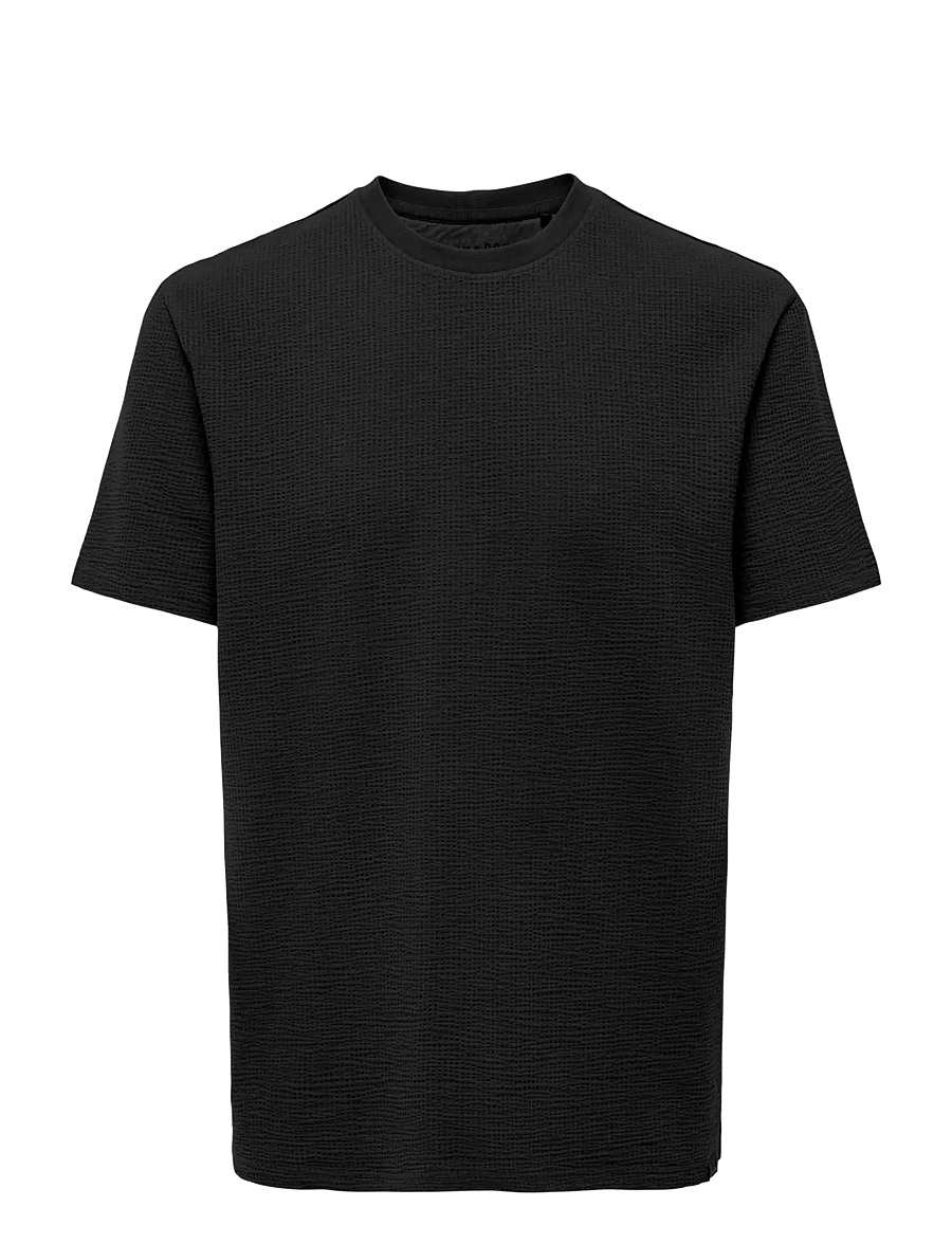ONLY & SONS - ONSKIAN LIFE REG SEERSUCKER SS TEE NOOS - kortærmede t-shirts - black - 1