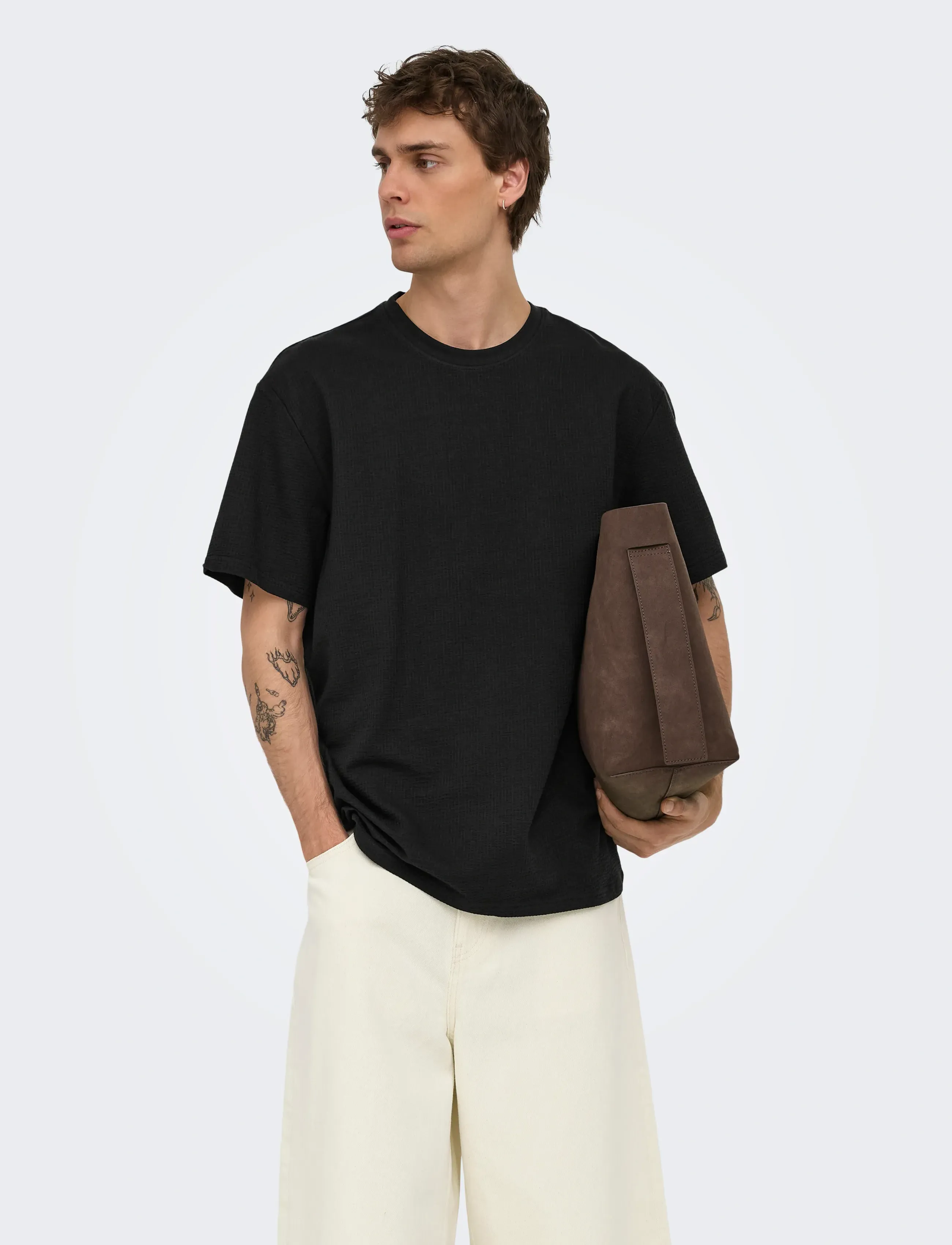 ONLY & SONS ONSKIAN LIFE REG SEERSUCKER SS TEE NOOS - T-särgid - BLACK / black