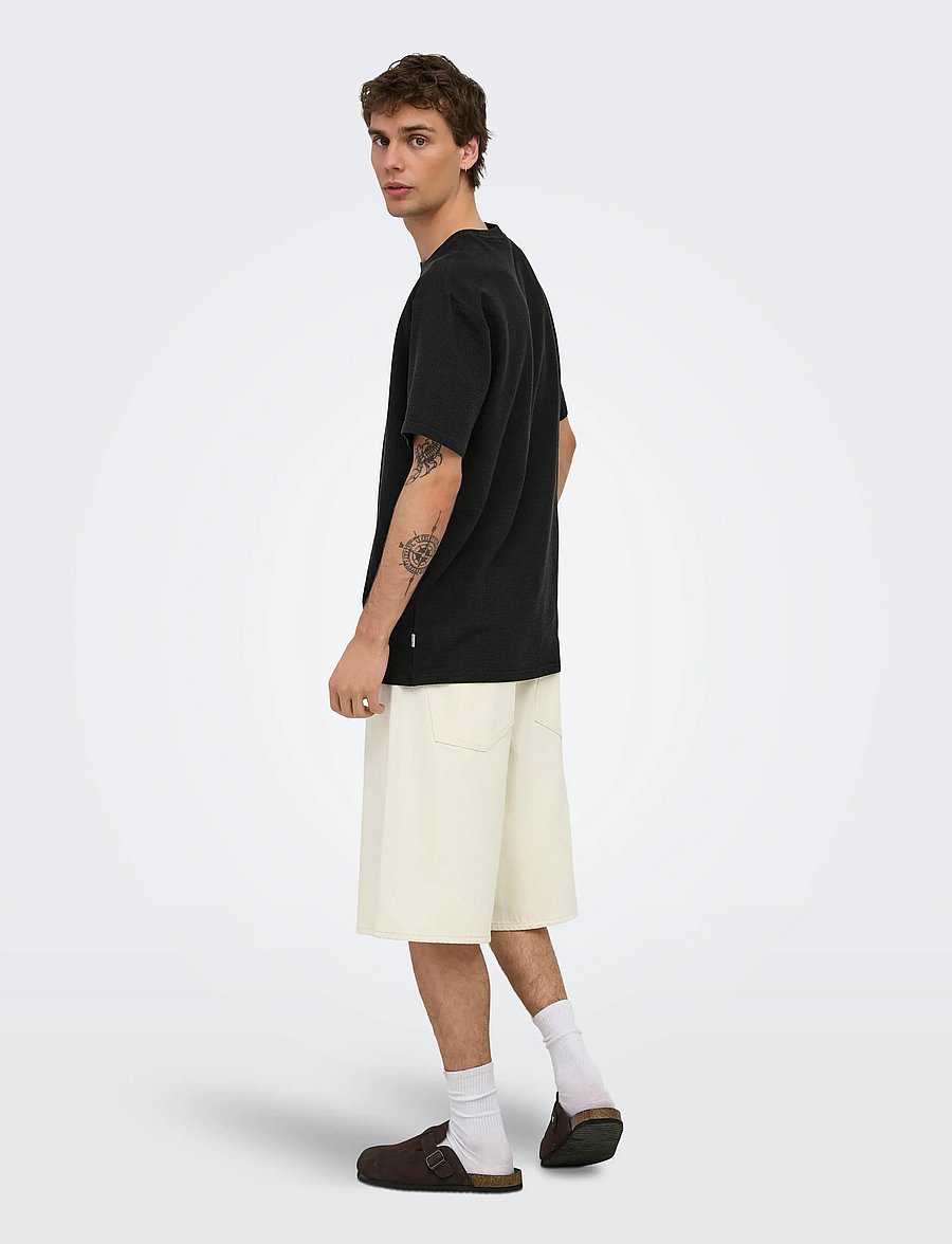 ONLY & SONS - ONSKIAN LIFE REG SEERSUCKER SS TEE NOOS - kortærmede t-shirts - black - 3