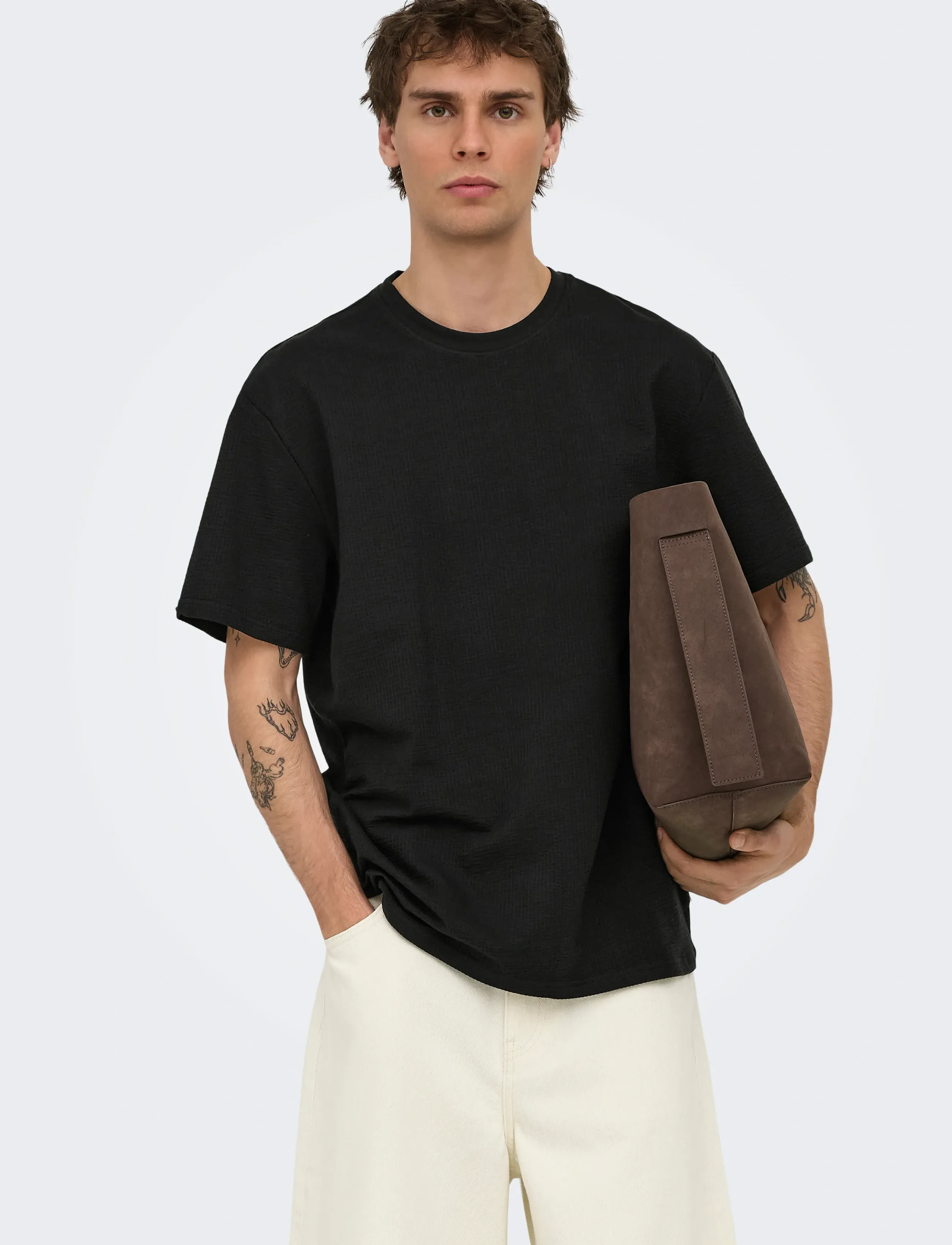 ONLY & SONS - ONSKIAN LIFE REG SEERSUCKER SS TEE NOOS - kortærmede t-shirts - black - 5