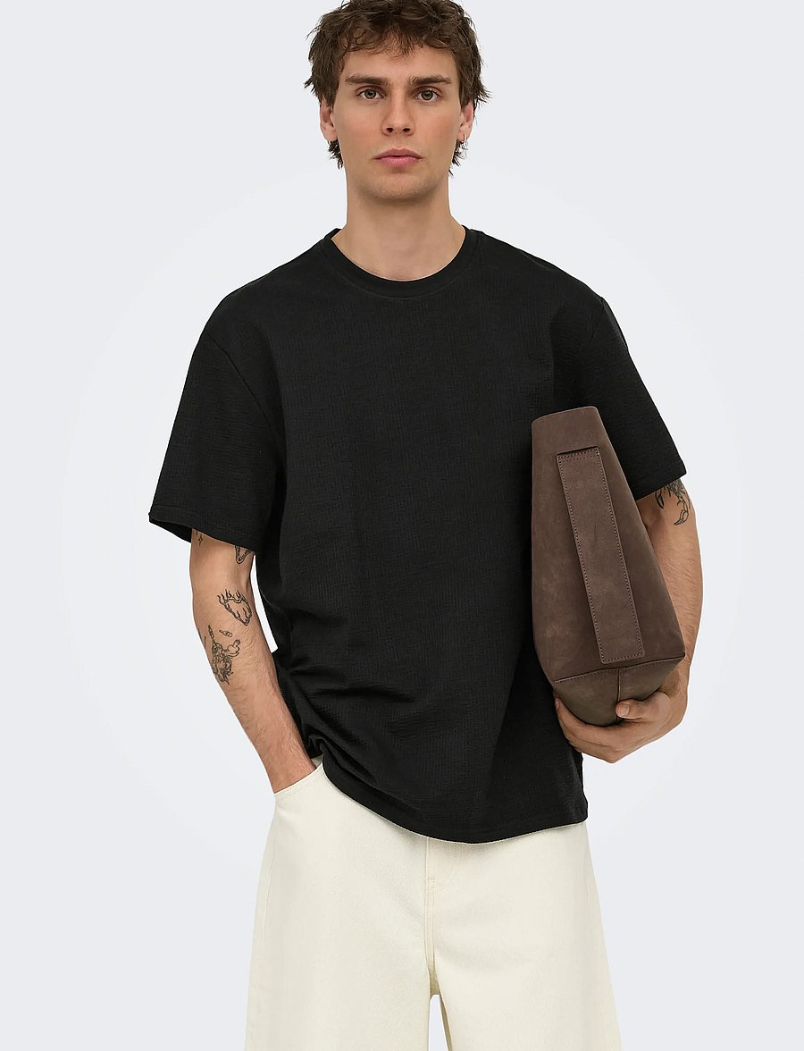 ONLY & SONS - ONSKIAN LIFE REG SEERSUCKER SS TEE NOOS - kortærmede t-shirts - black - 5