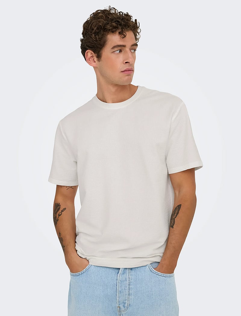 ONLY & SONS - ONSKIAN LIFE REG SEERSUCKER SS TEE NOOS - kurzärmelig - cloud dancer - 5