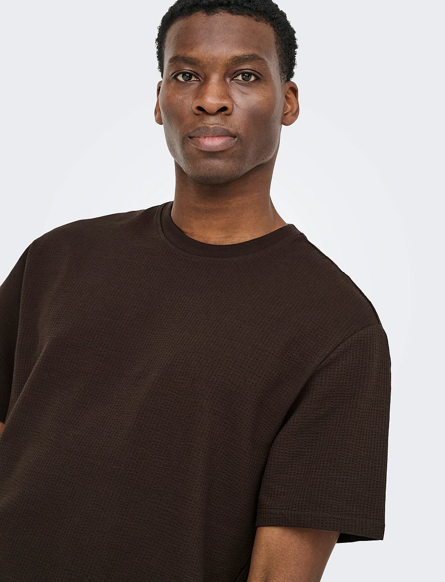 ONLY & SONS - ONSKIAN LIFE REG SEERSUCKER SS TEE NOOS - kortærmede t-shirts - coffee bean - 5