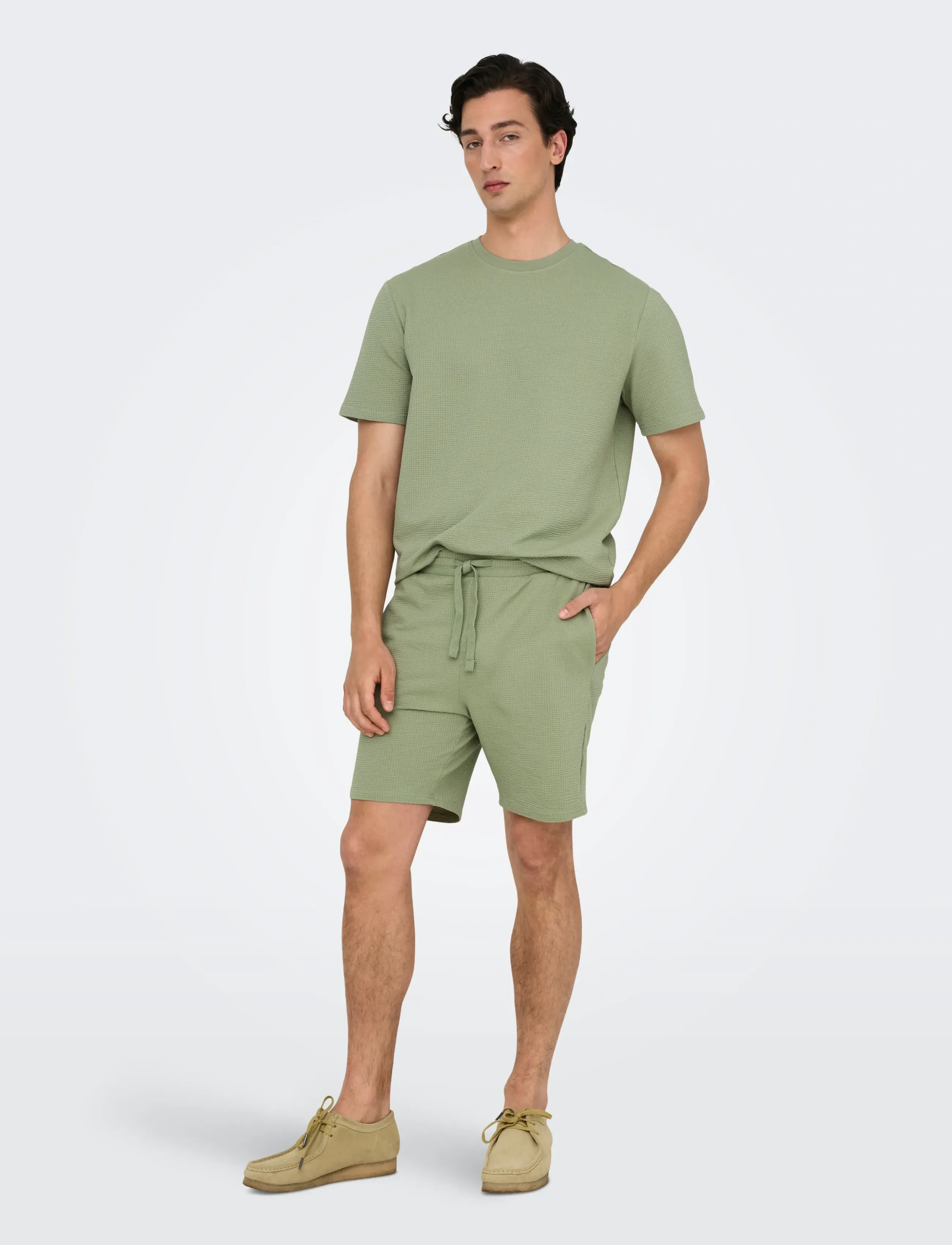 ONLY & SONS - ONSKIAN LIFE REG SEERSUCKER SS TEE NOOS - kortærmede t-shirts - seagrass - 4