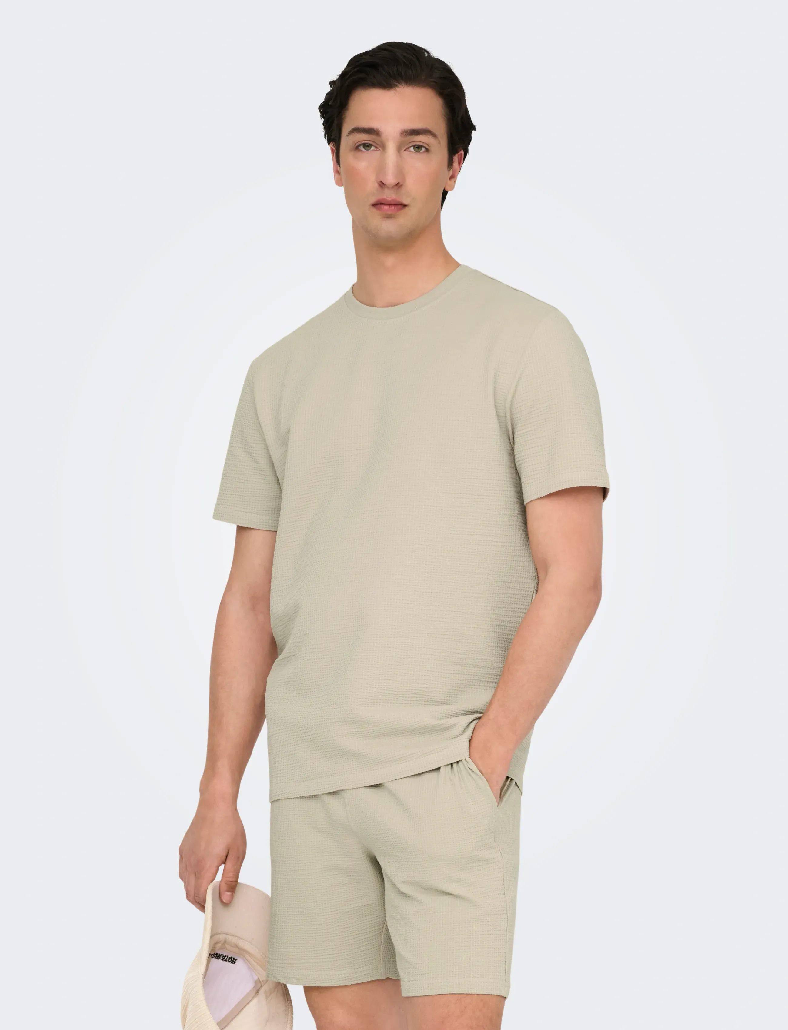 ONLY & SONS ONSKIAN LIFE REG SEERSUCKER SS TEE NOOS - ONLY & SONS - SILVER LINING / beige