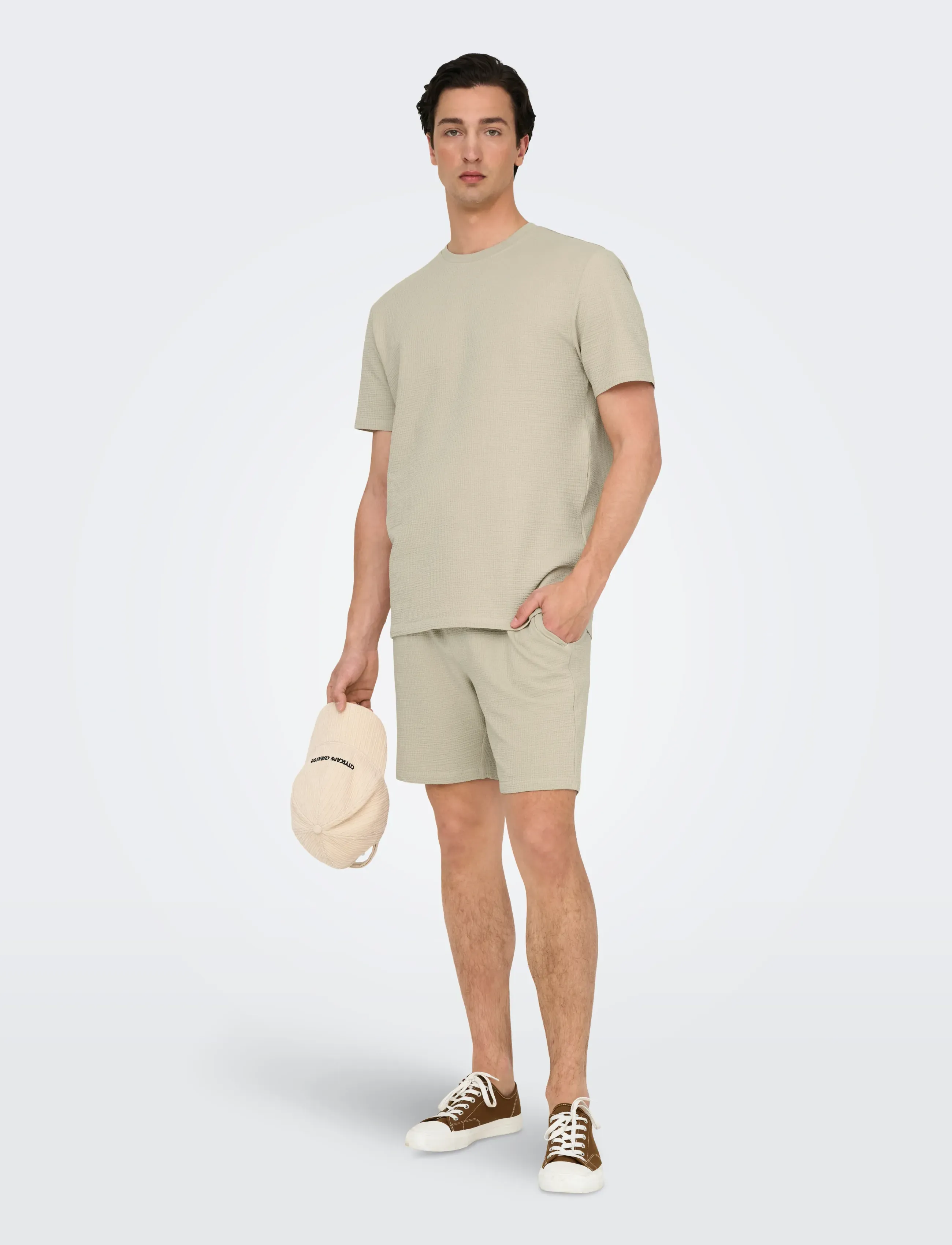 ONLY & SONS - ONSKIAN LIFE REG SEERSUCKER SS TEE NOOS - kortærmede t-shirts - silver lining - 4