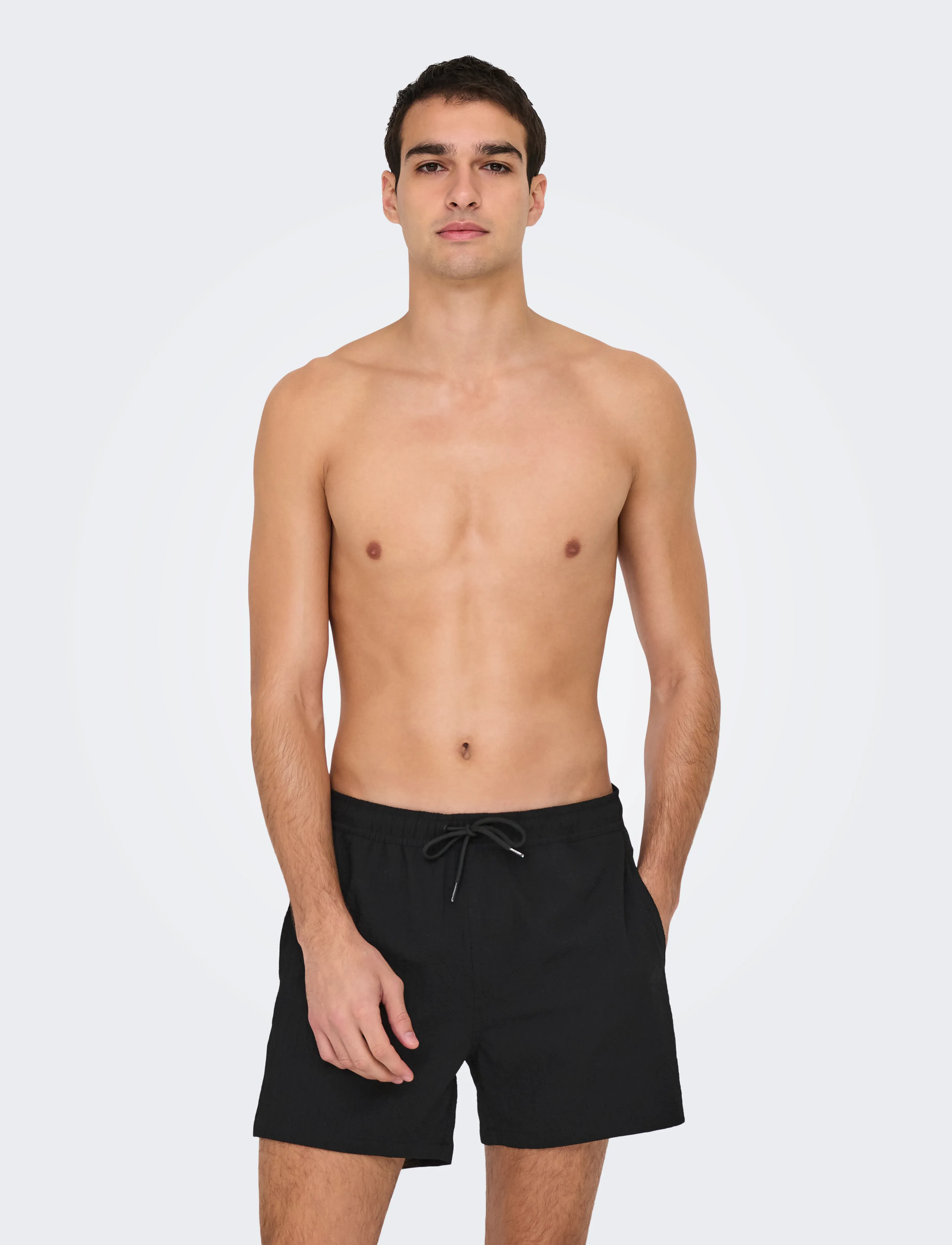 ONLY & SONS Onsted Life Solid Seersucker Swim Noos, XL, Bademode, Schwarz - Shorts, Männerswear
