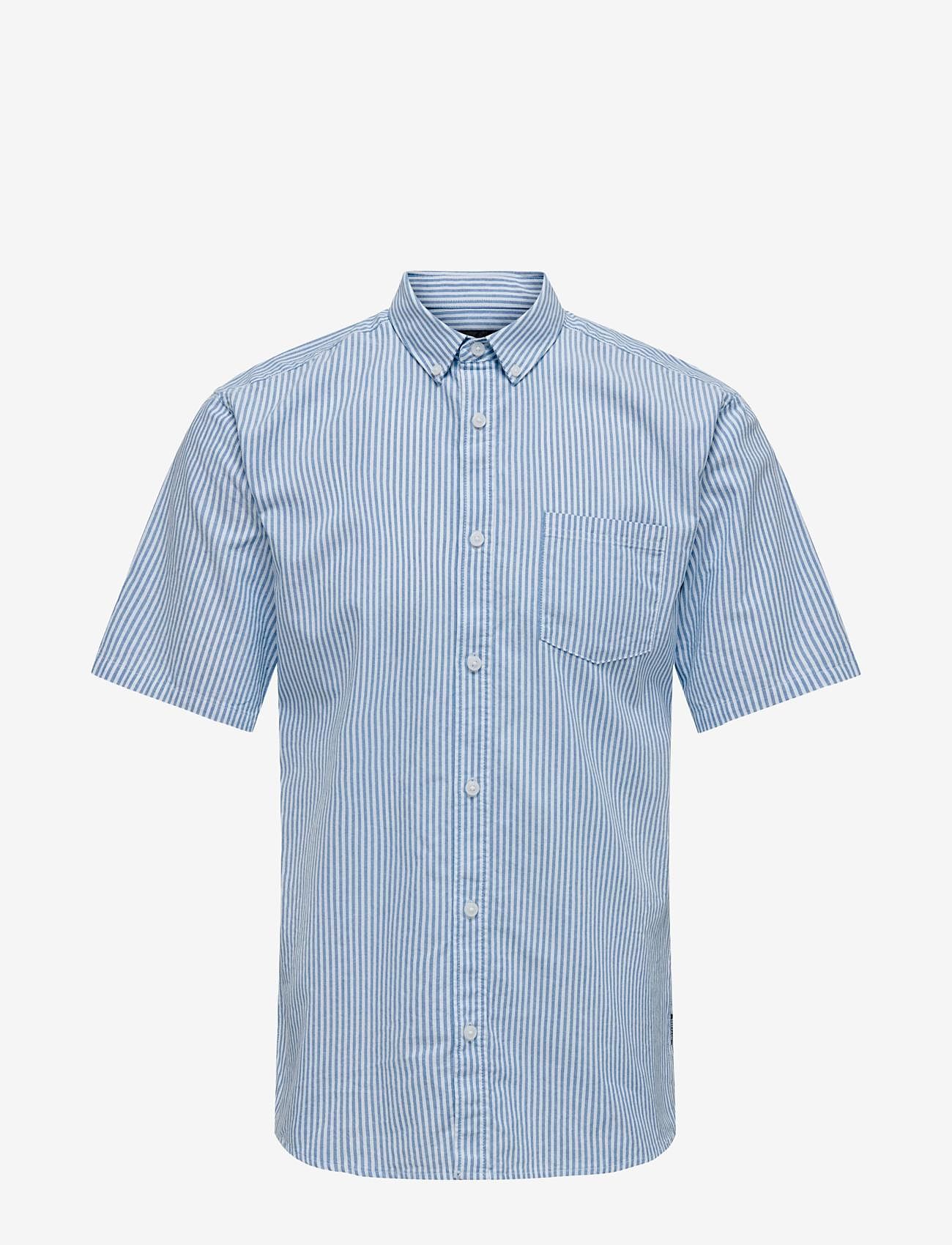 ONLY & SONS - ONSREMY SS SLIM WASH STRIPE OXFORD SHIRT - lowest prices - cashmere blue - 0