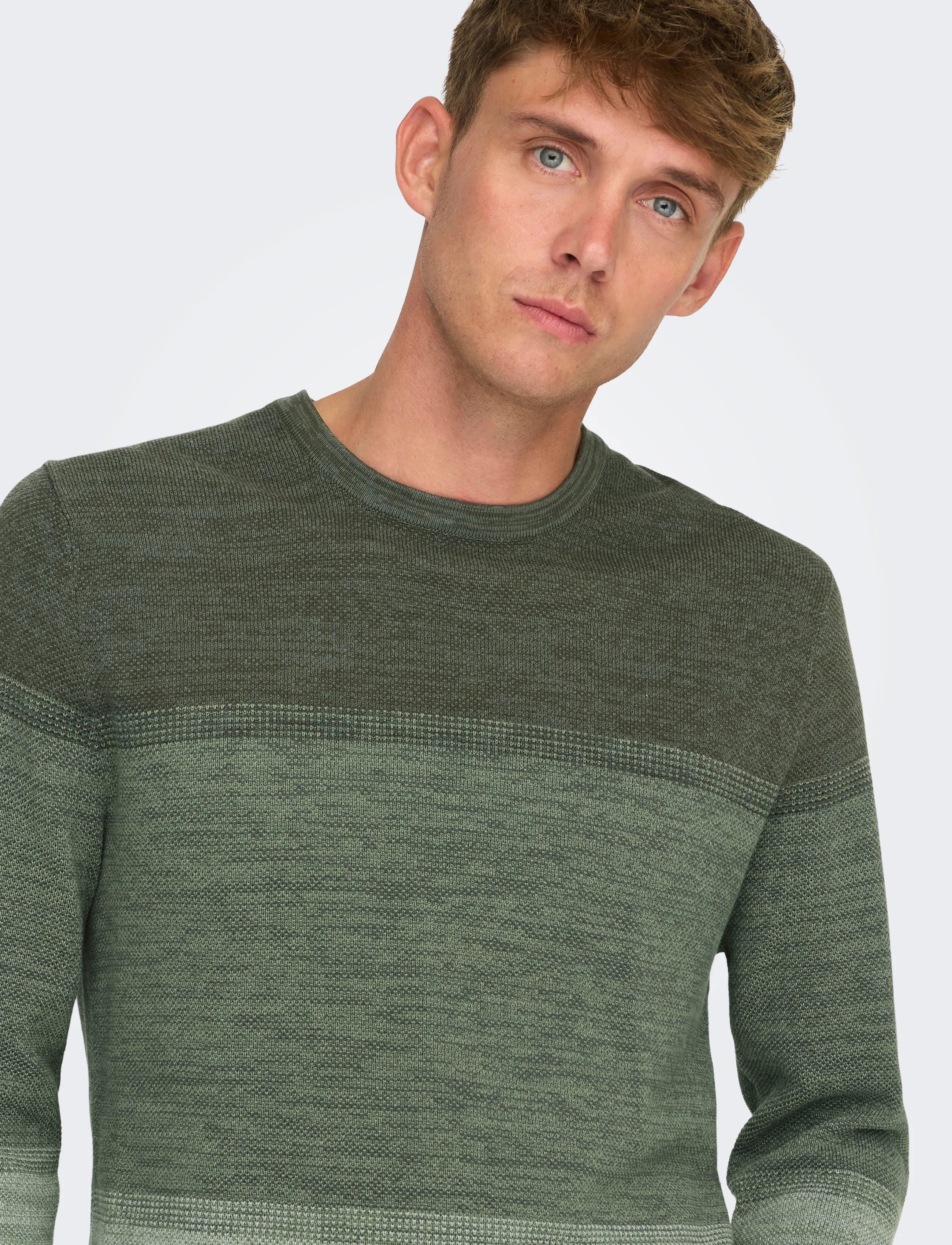 ONLY & SONS ONSFELIX REG 12 CREW KNIT NOOS - Strik - CASTOR GRAY / khaki/green