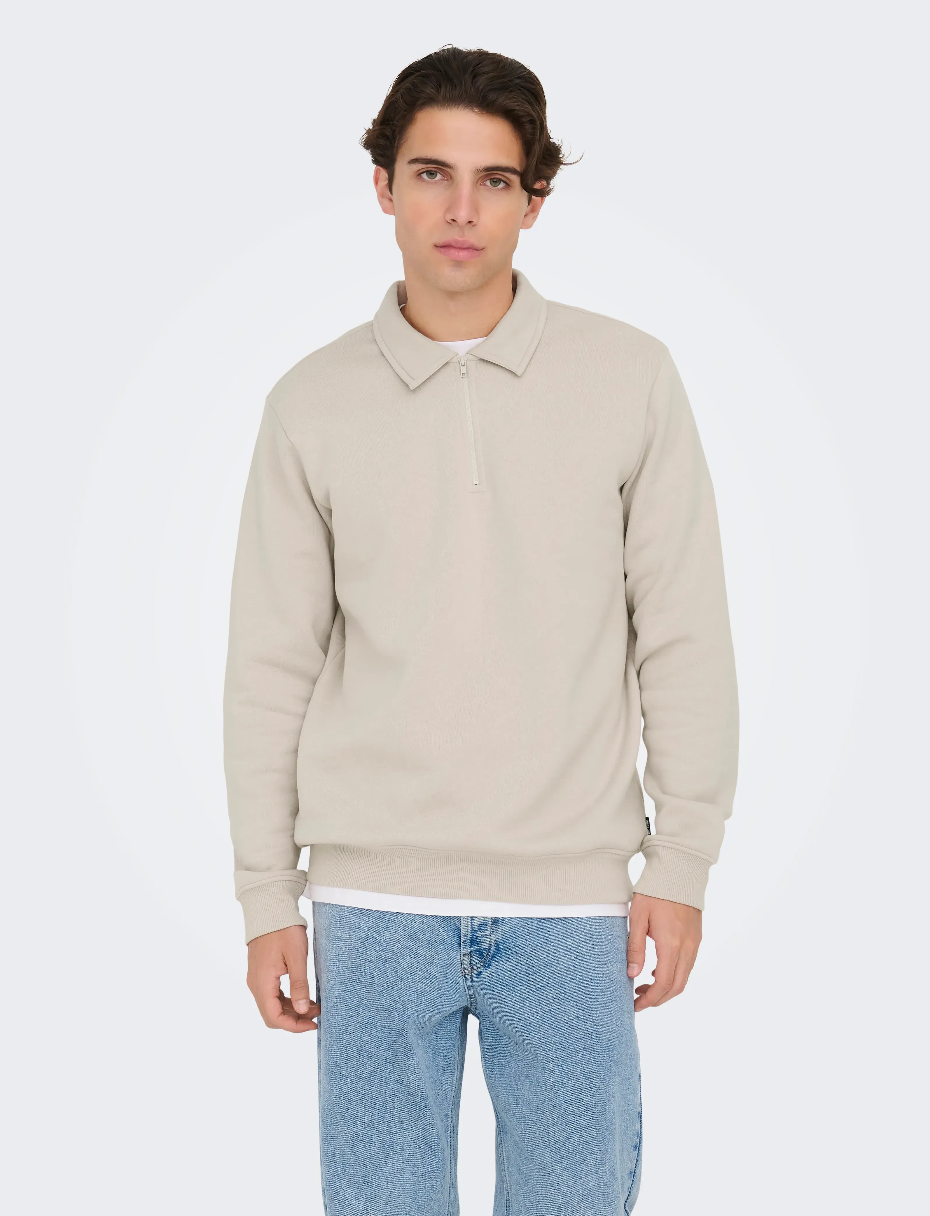 ONLY & SONS ONSCERES 1/4 ZIP SWEAT POLO - Pikéer - SILVER LINING / cream