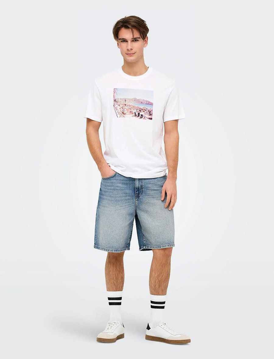 ONLY & SONS - ONSFADE MB TINT 9085 TAI DNM SHORTS NOOS - jeans shorts - medium blue denim - 4