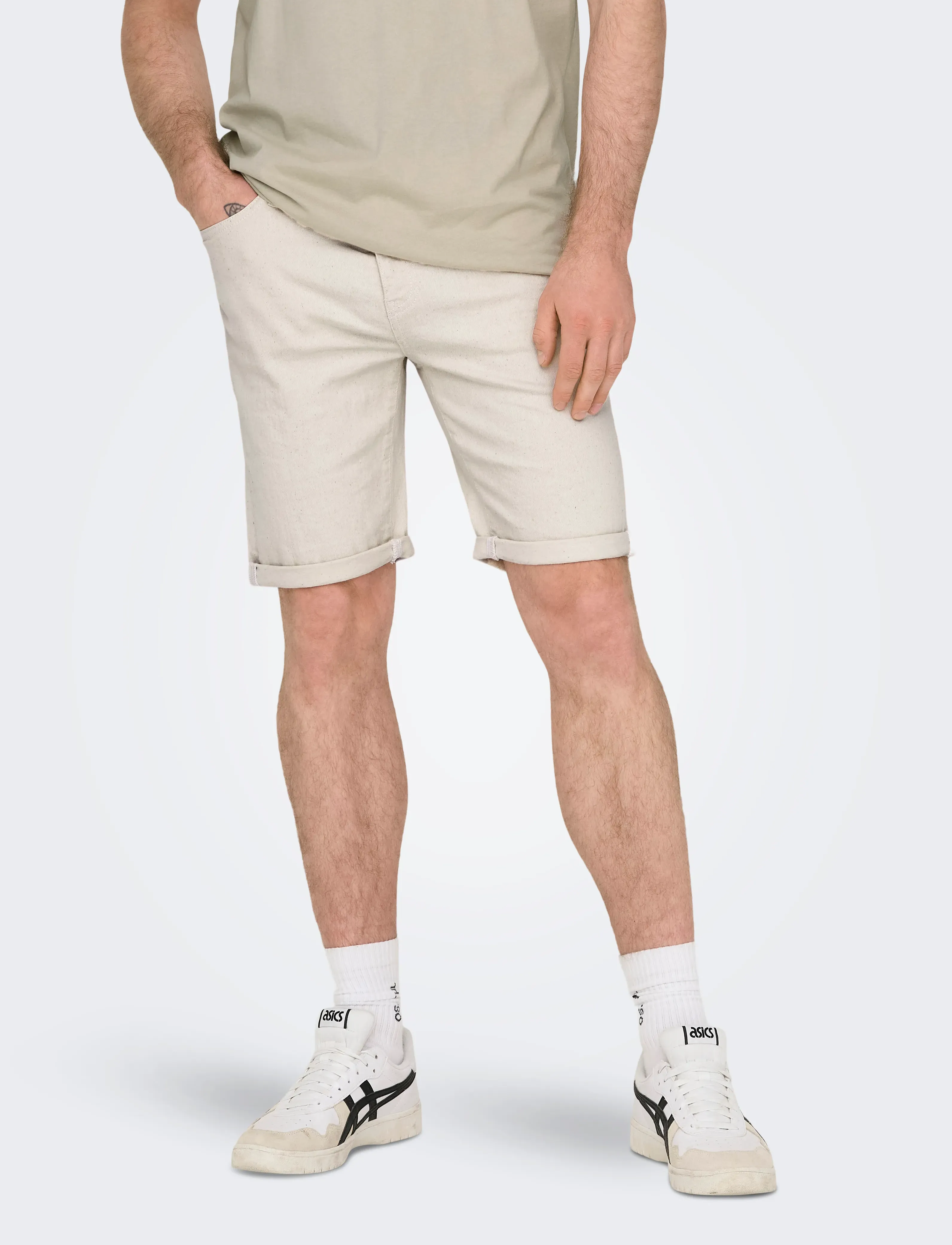 ONLY & SONS Onsply Ecru 9296 Azg Dnm Shorts, L, Creme - Denim, Männerswear