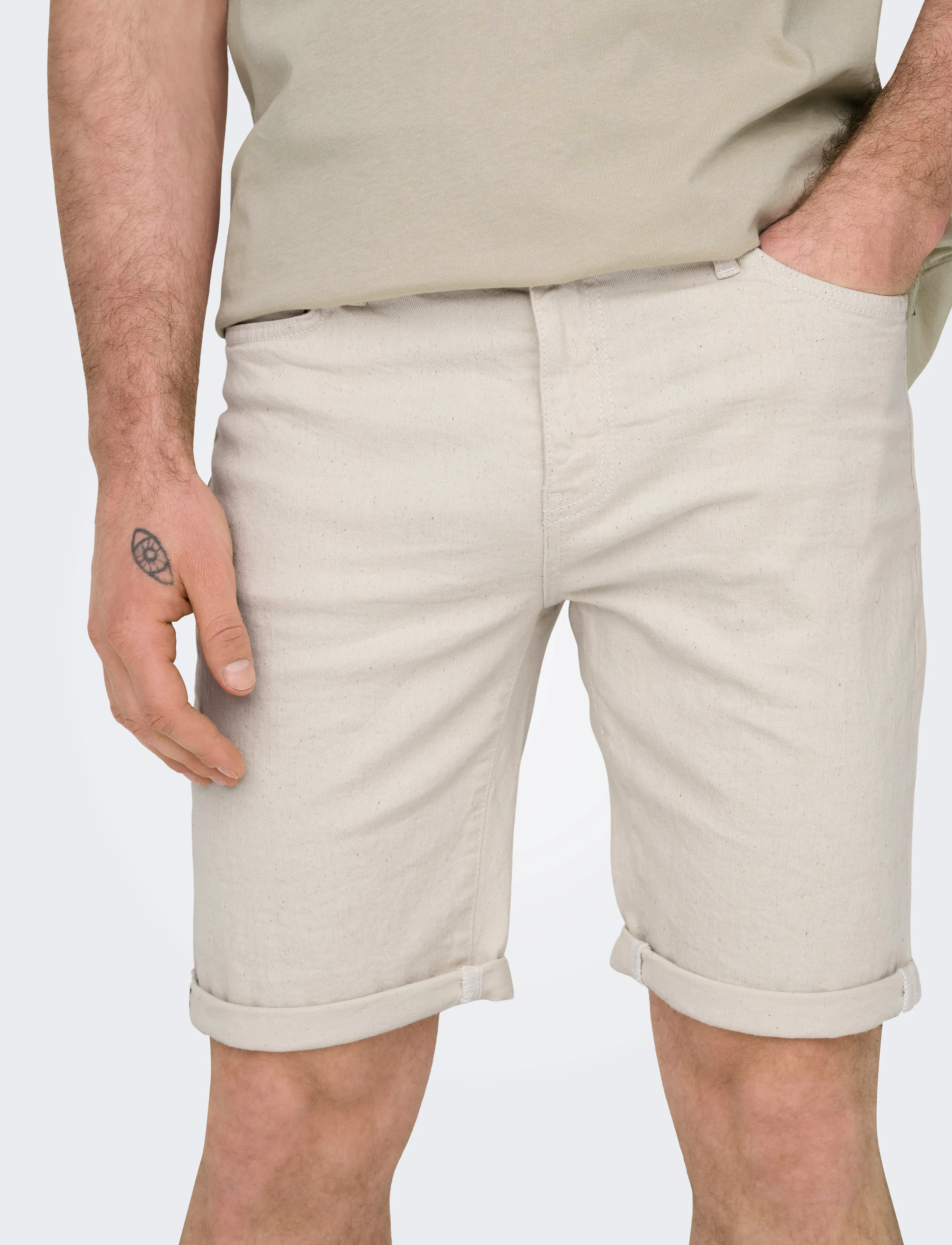ONLY & SONS - ONSPLY ECRU 9296 AZG DNM SHORTS - džinsiniai šortai - ecru - 4