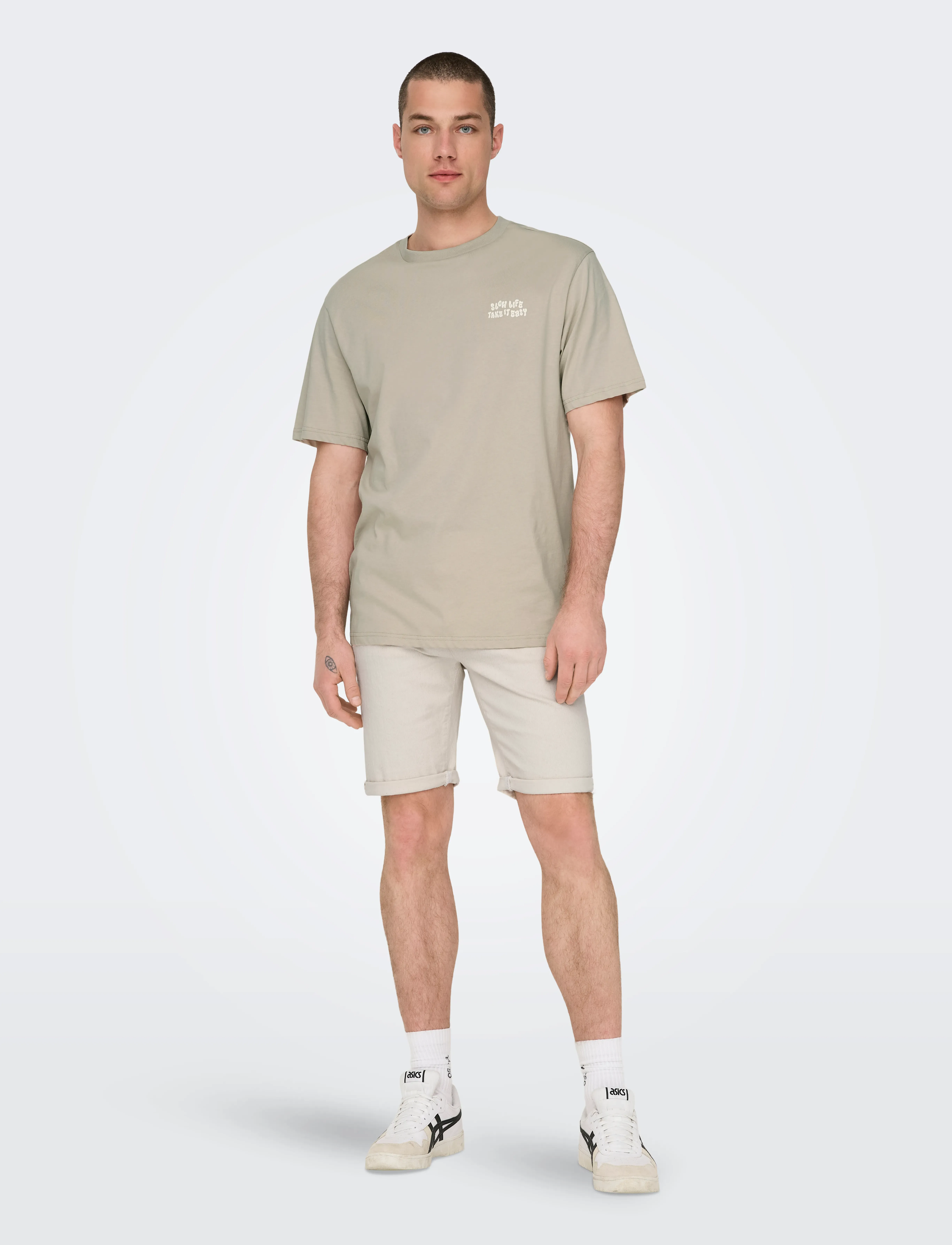 ONLY & SONS Onsply Ecru 9296 Azg Dnm Shorts herr – bild 5
