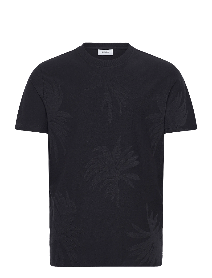 ONLY & SONS - ONSMARCO LIFE REG PALM JACQUARD SS TEE - kurzärmelige t-shirts - dark navy - 0