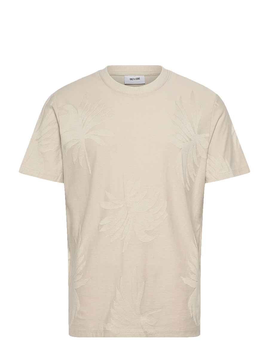 ONLY & SONS - ONSMARCO LIFE REG PALM JACQUARD SS TEE - short-sleeved t-shirts - silver lining - 0