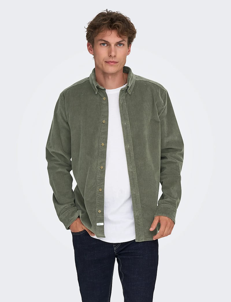 ONLY & SONS - ONSMICHAEL 18W REG CORD STRETCH LS NOOS - cordhemden - castor gray - 0