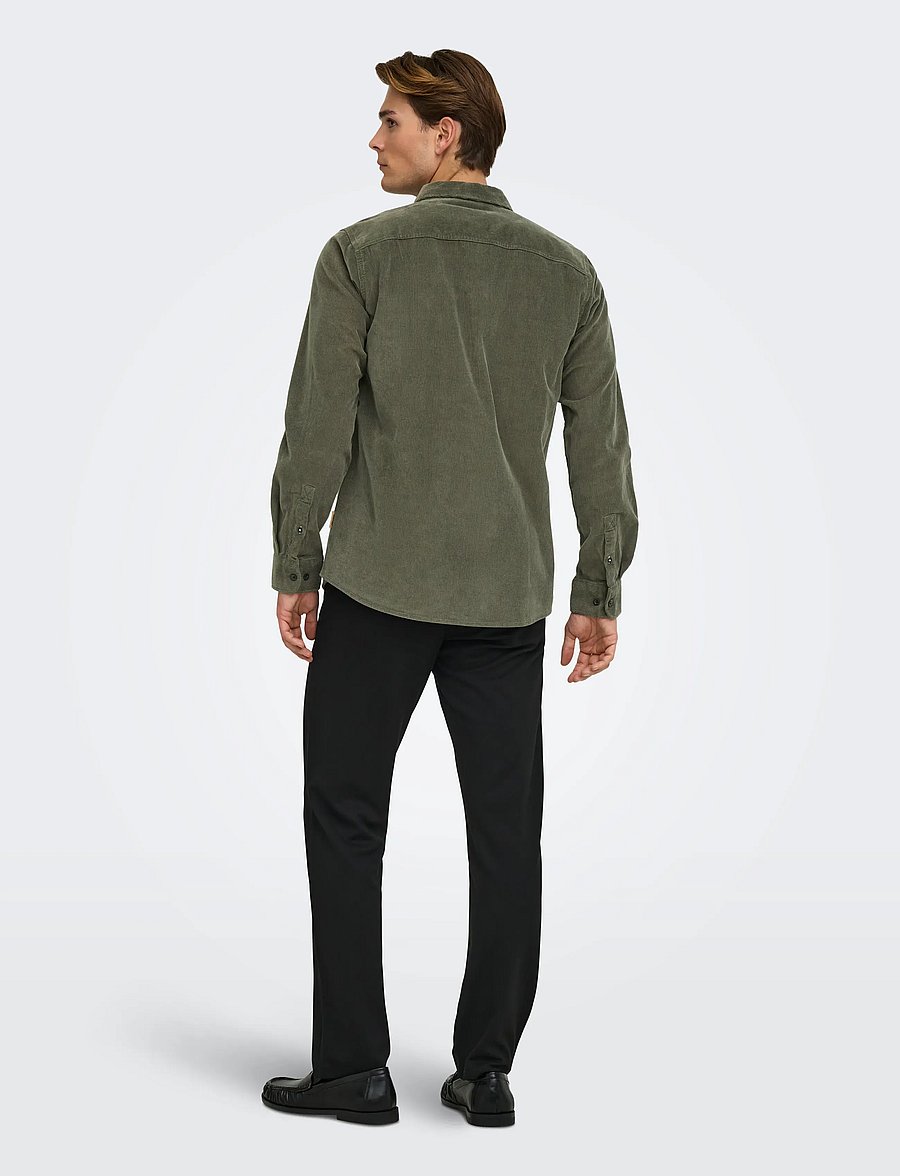 ONLY & SONS - ONSMICHAEL 18W REG CORD STRETCH LS NOOS - corduroy shirts - castor gray - 3