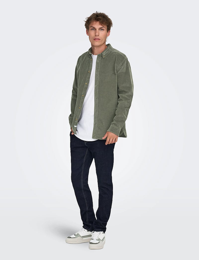 ONLY & SONS - ONSMICHAEL 18W REG CORD STRETCH LS NOOS - cordhemden - castor gray - 4